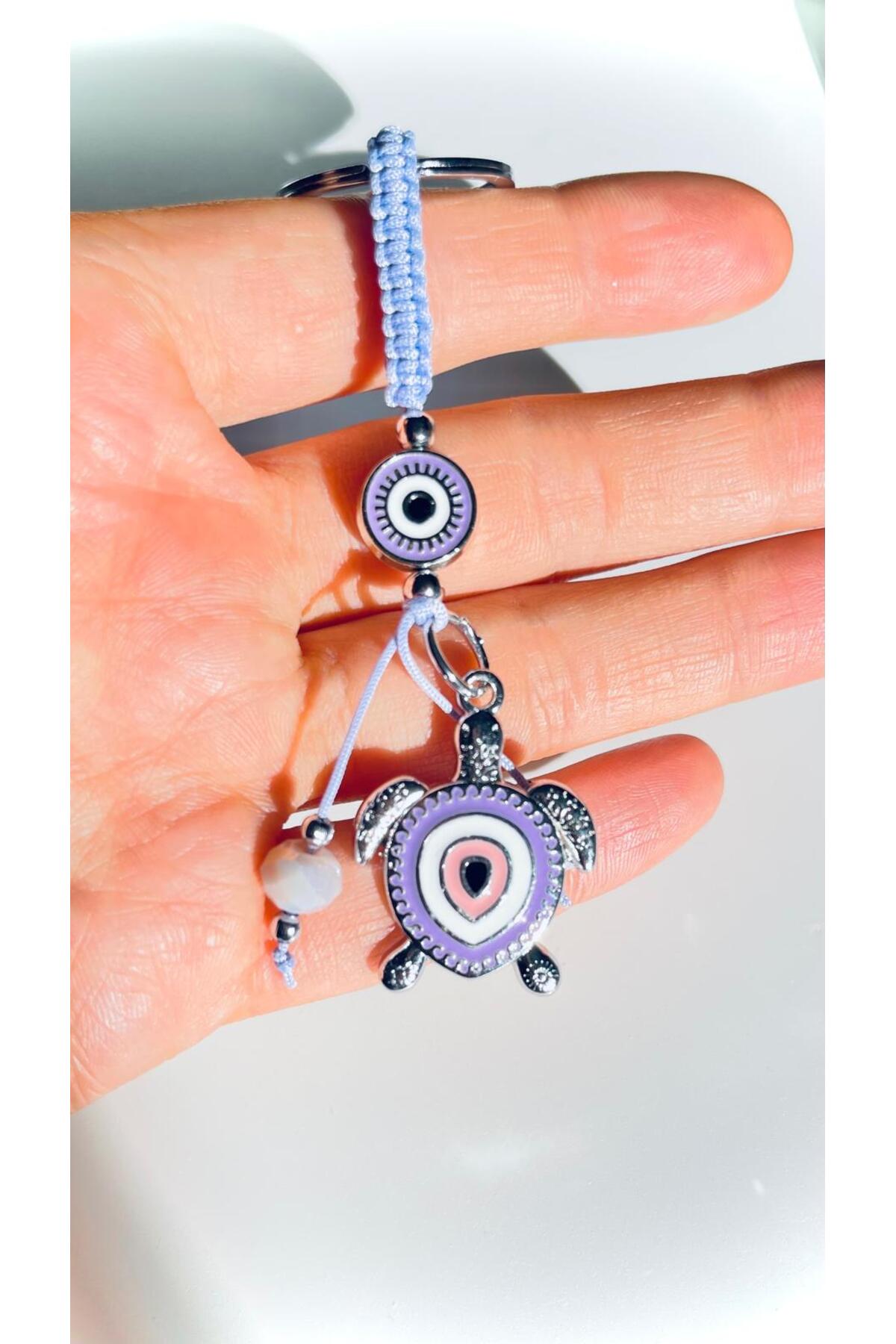 Abigail Silver-Plated Evil Eye Keychain - Lilac Turtle Design