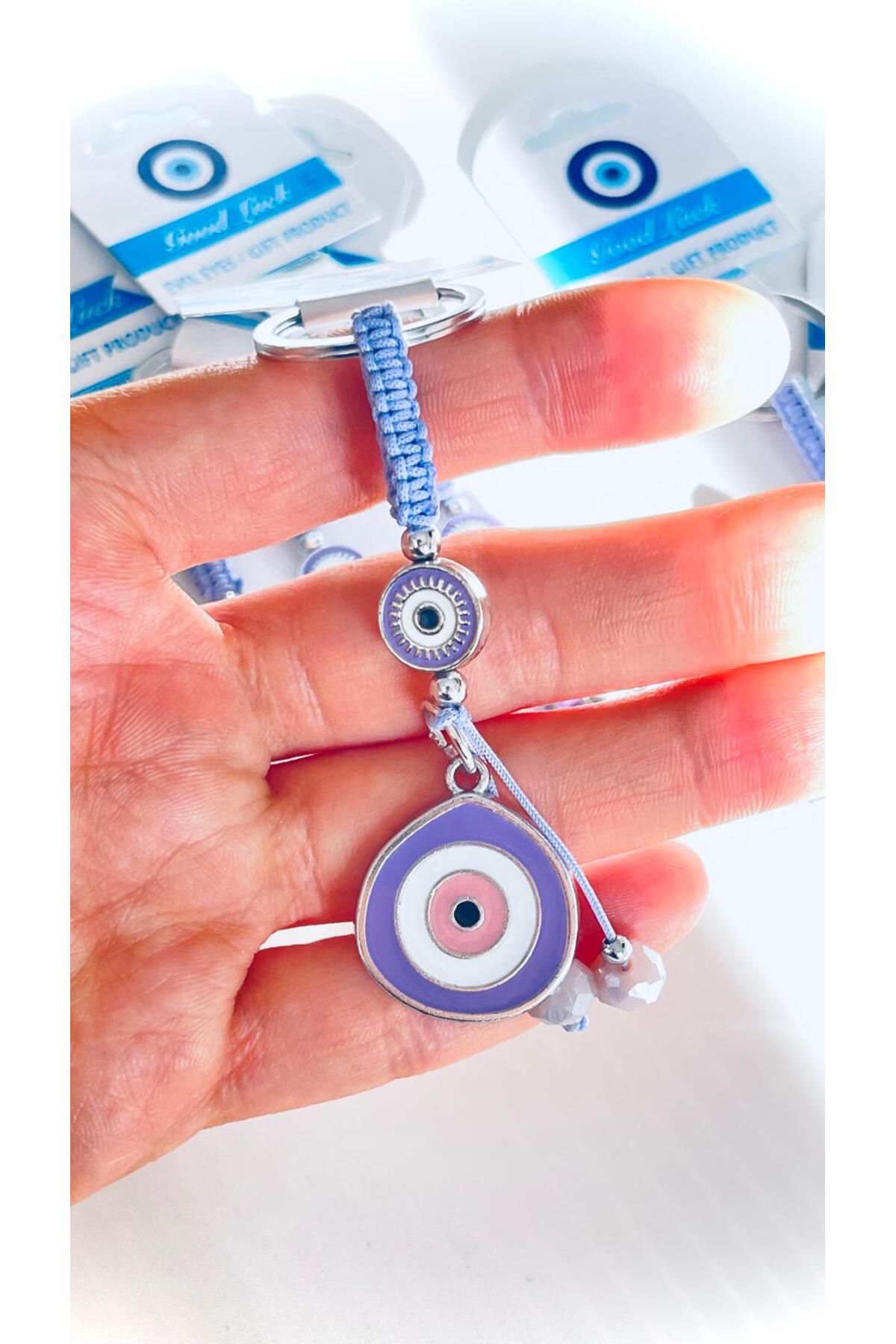 Abigail Silver-Plated Evil Eye Keychain - Lilac Teardrop Evil Eye