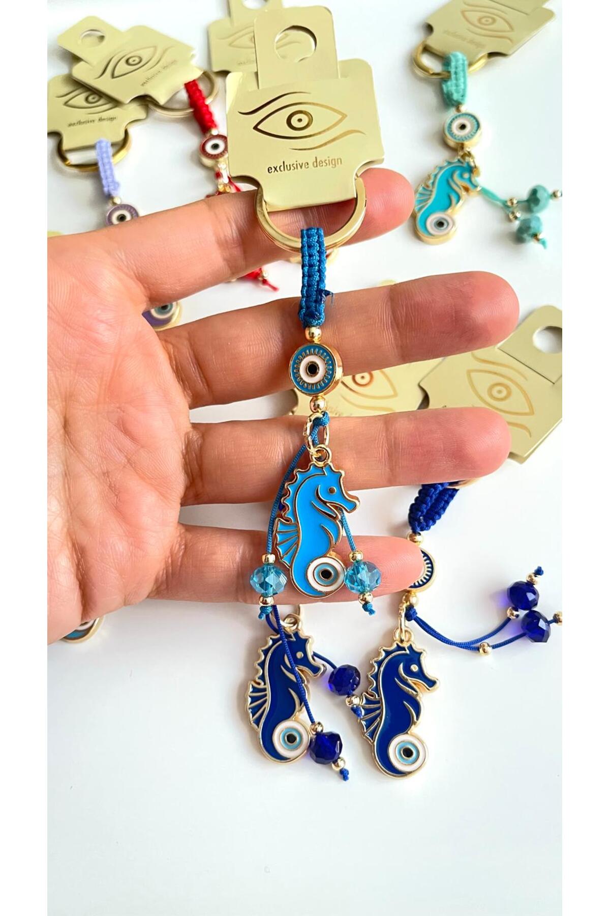 Ivy Gold-Plated Evil Eye Keychain - Blue Seahorse