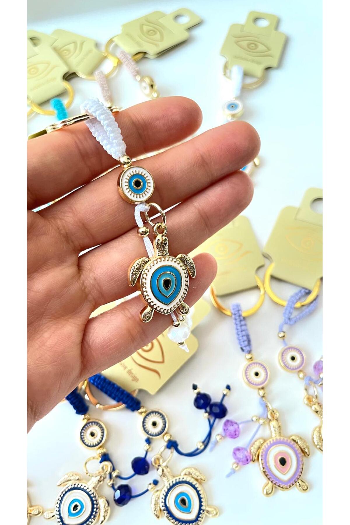 Ivy Gold-Plated Evil Eye Keychain - White Turtle Evil Eye