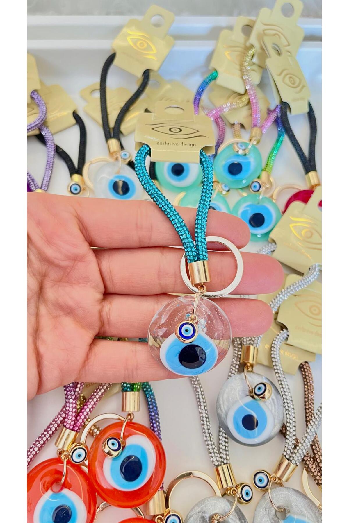 Meredith Glass Evil Eye Cord Charm - Turquoise Cord Transparent Glass