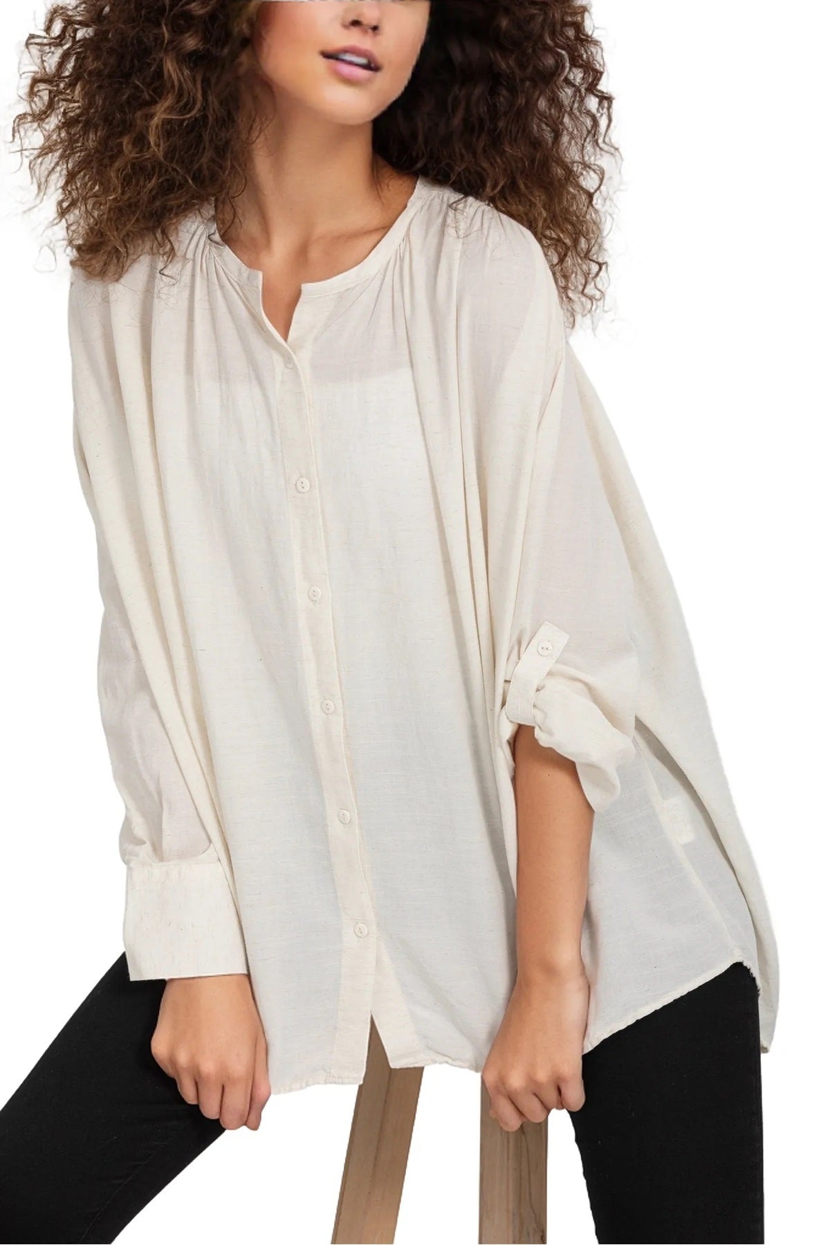 Bridget Women's Cotton Oversized Roll-Sleeve Shirt - Cream