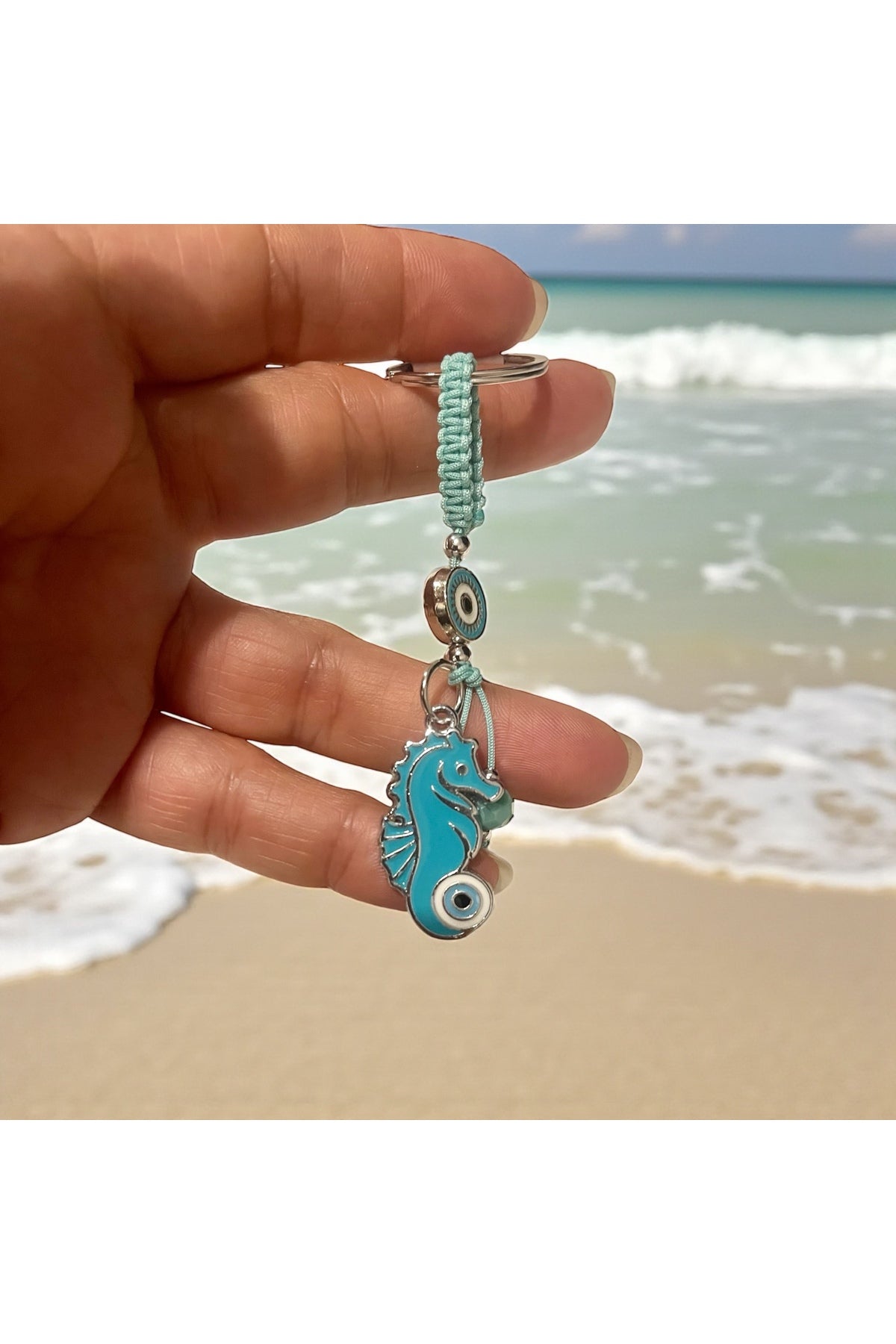 Simone Silver-Plated Sea Charm Evil Eye Keychain - Turquoise