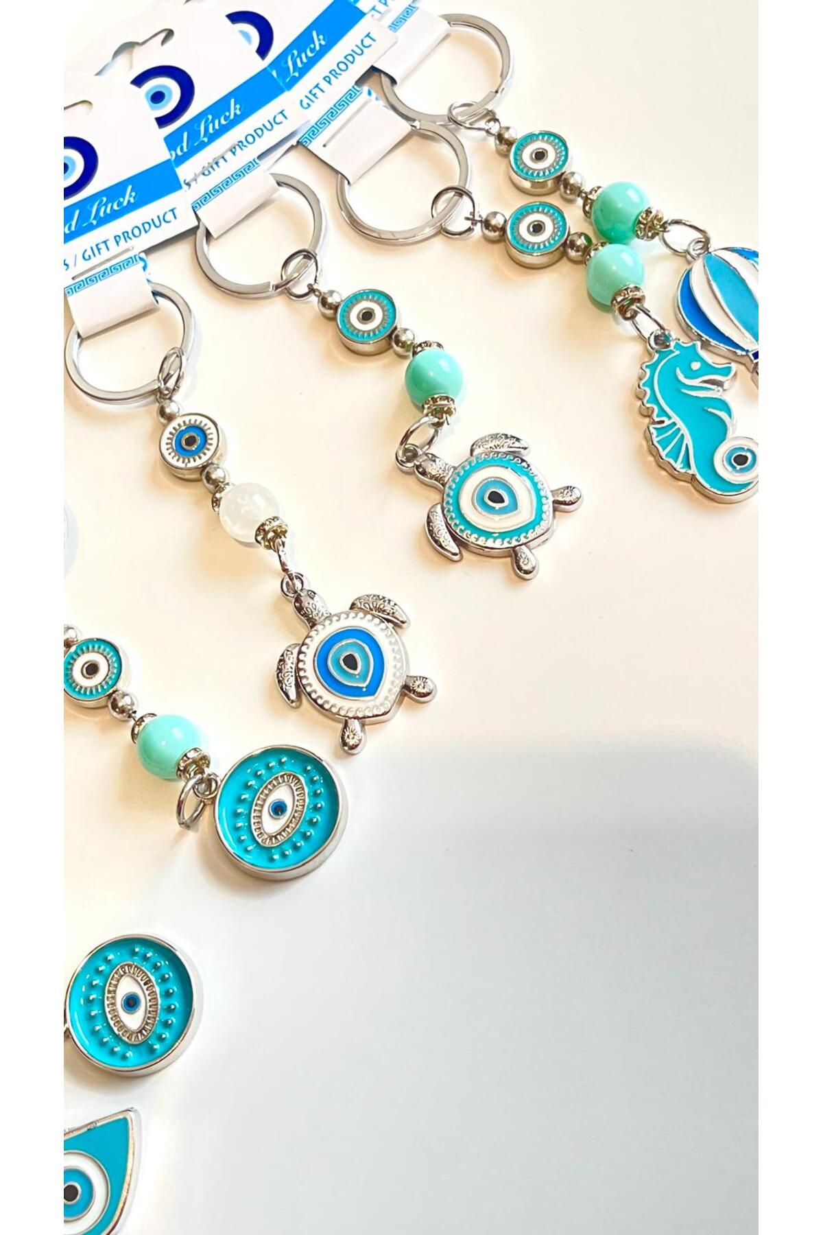 Abigail Silver-Plated Evil Eye Keychain - Turquoise Turtle Metal