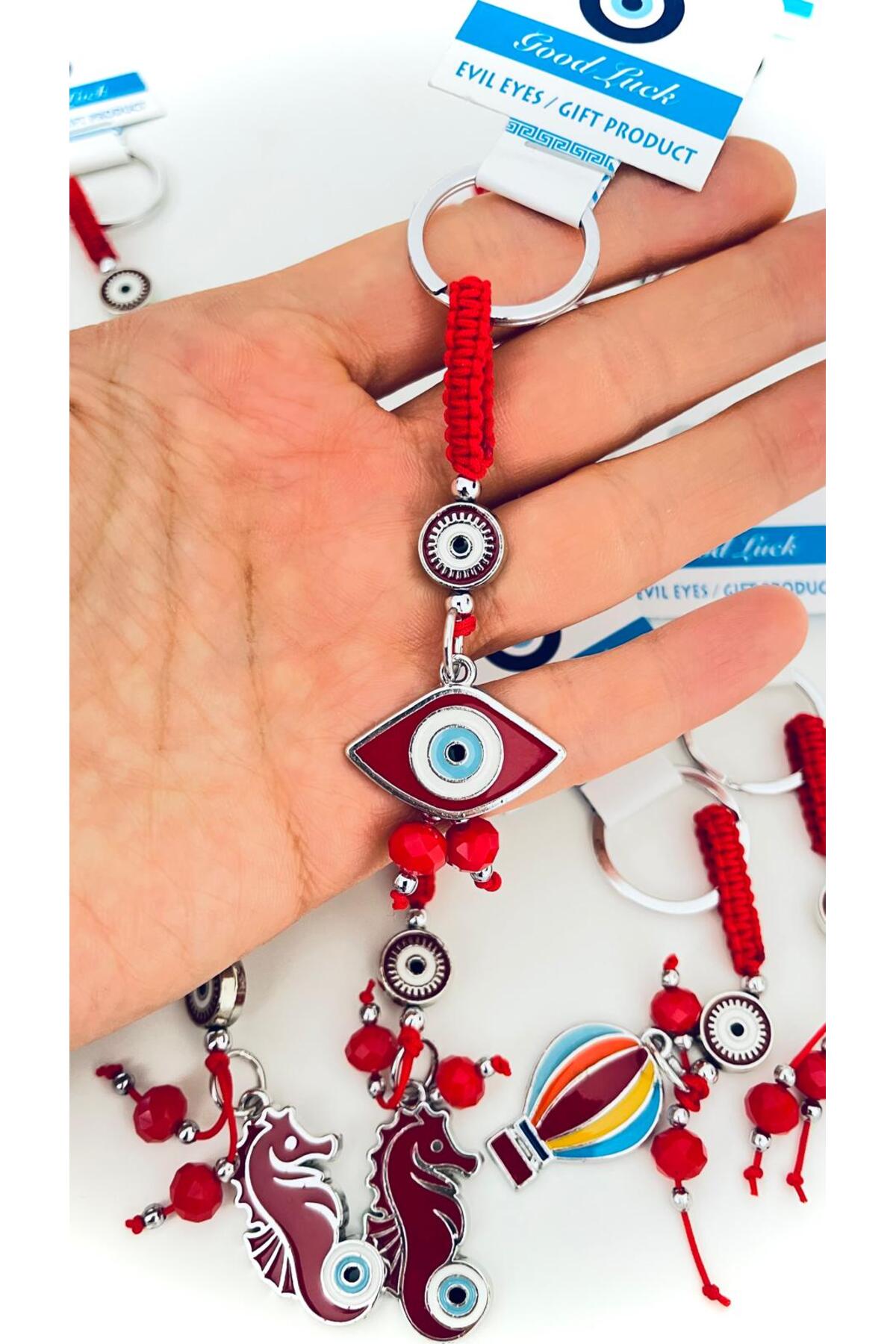 Abigail Silver-Plated Evil Eye Keychain - Red