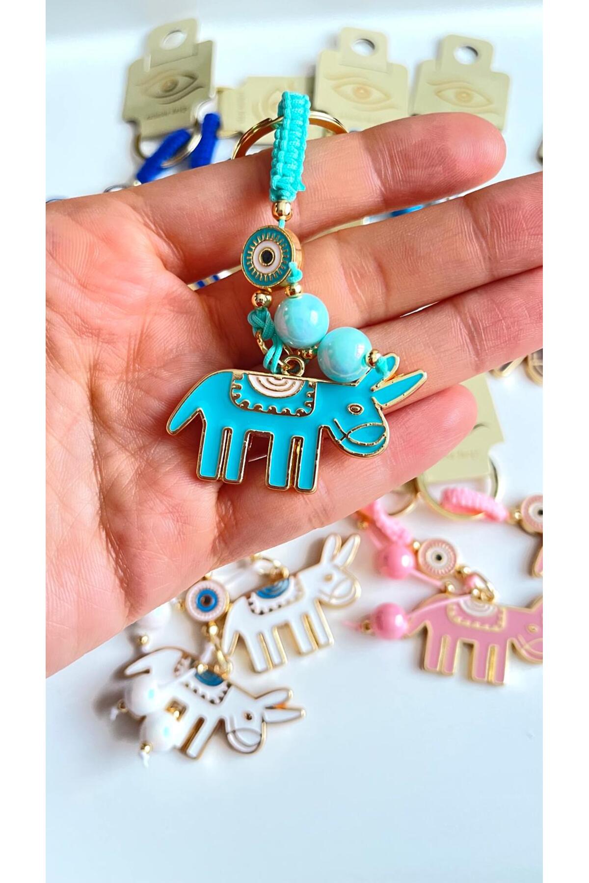 Bella Gold-Plated Animal Charm Keychain - Turquoise Donkey Design