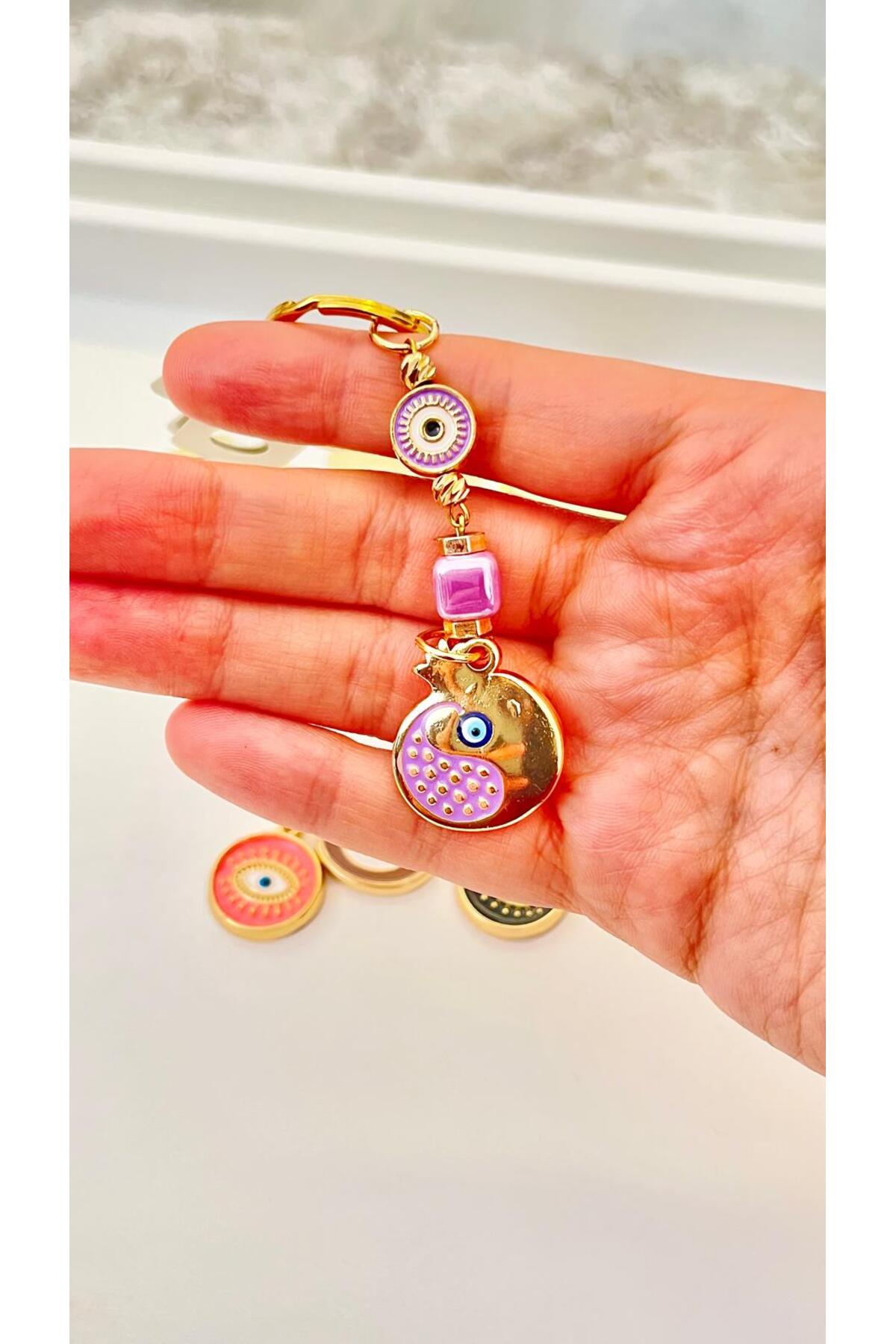 Hannah Gold-Plated Bodrum Bead Keychain - Purple Pomegranate