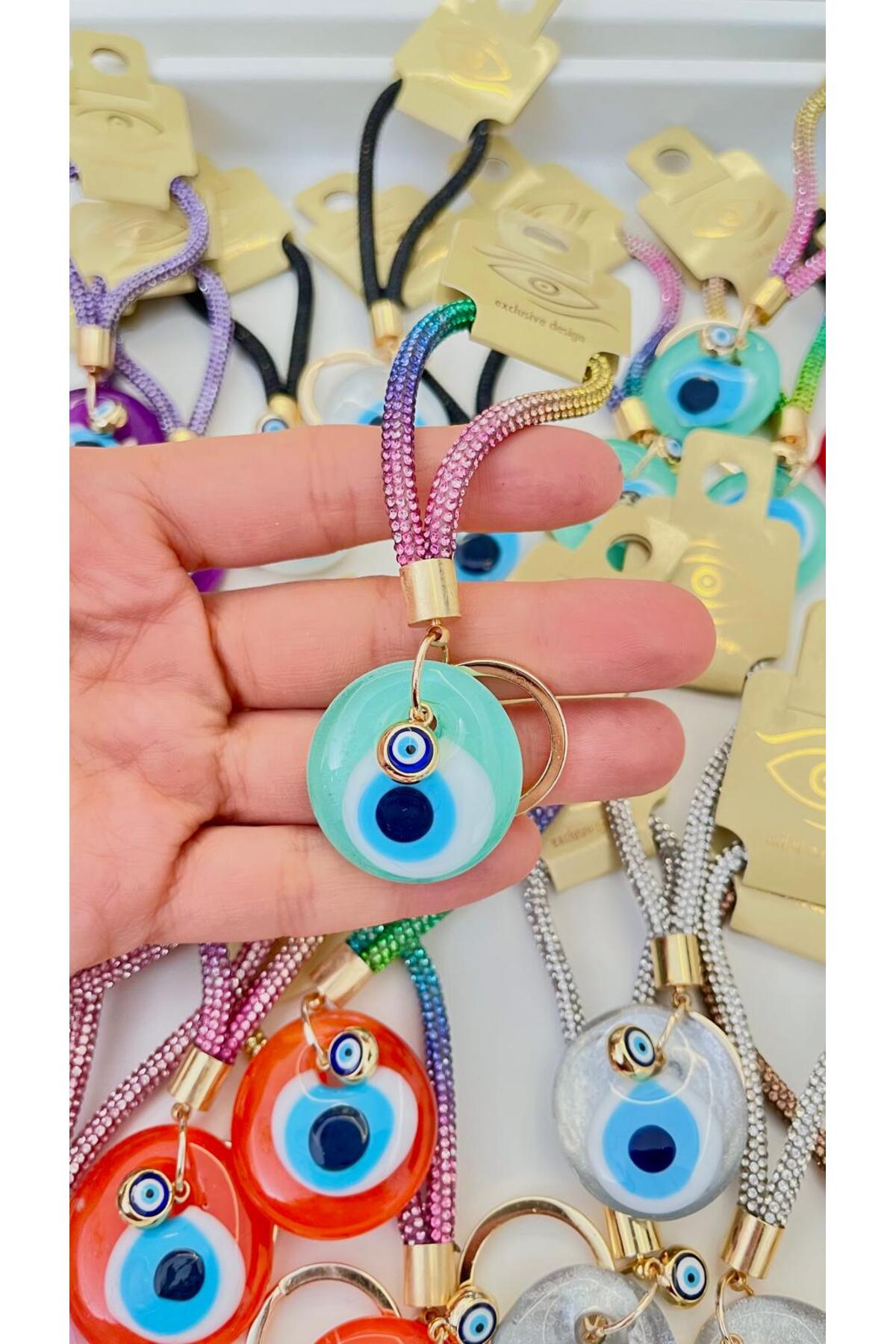 Meredith Glass Evil Eye Cord Charm - Turquoise