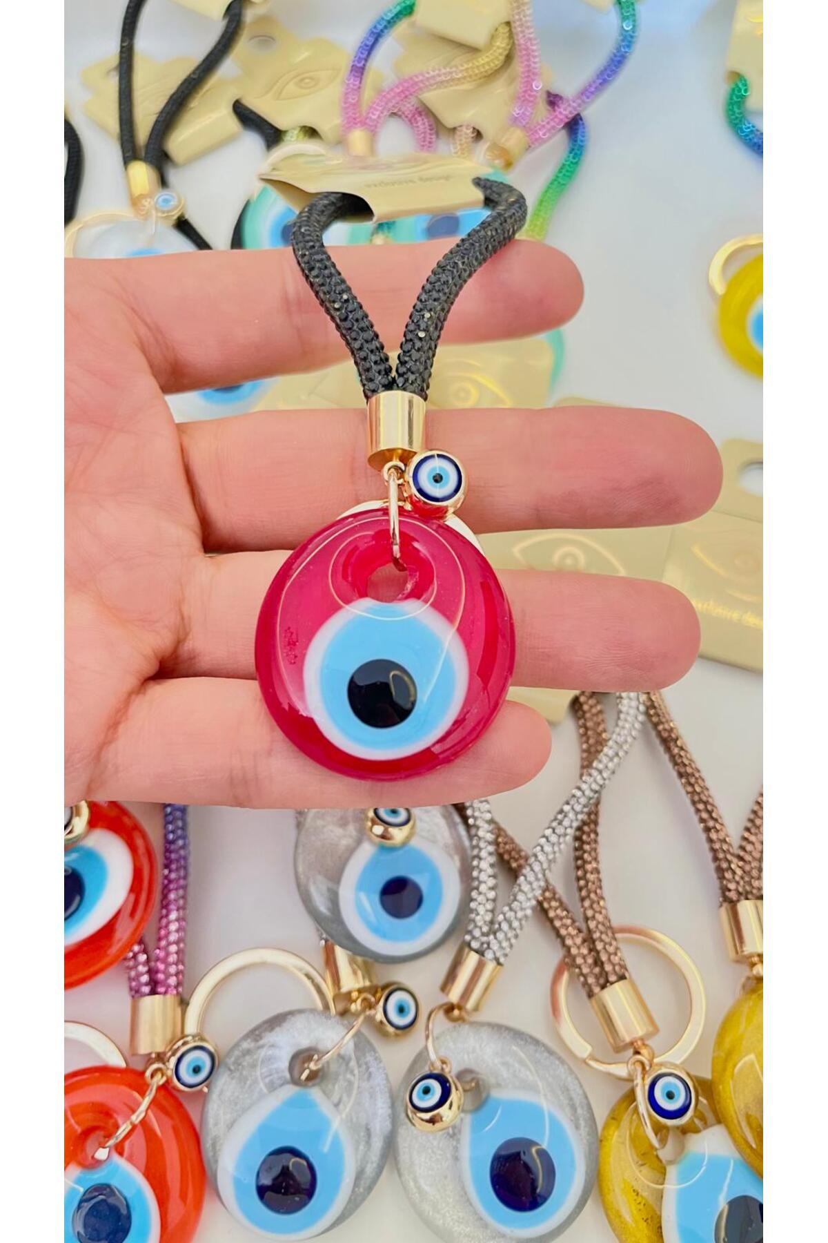 Meredith Glass Evil Eye Cord Charm - Red and Black Cord