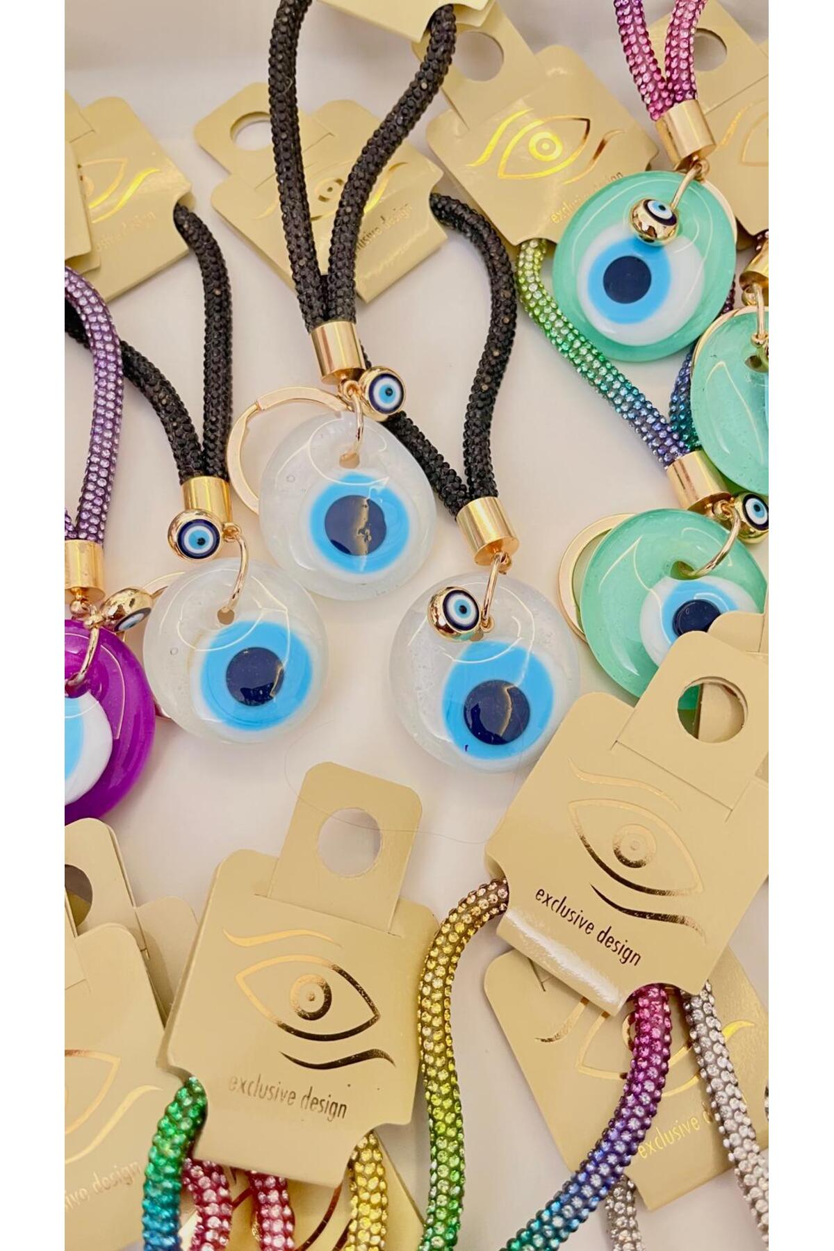 Meredith Glass Evil Eye Cord Charm - White Glass Black Cord