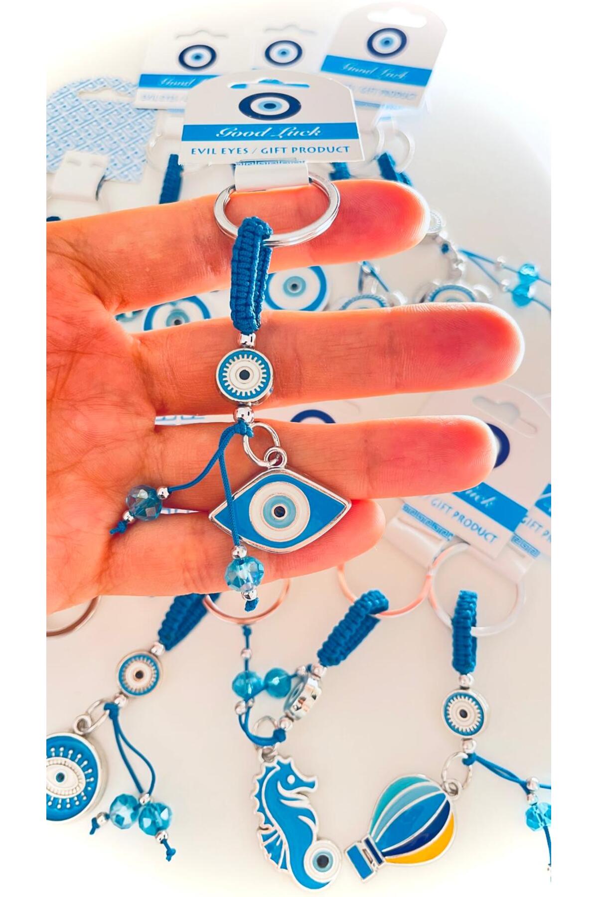 Abigail Silver-Plated Evil Eye Keychain - Blue Oval Evil Eye