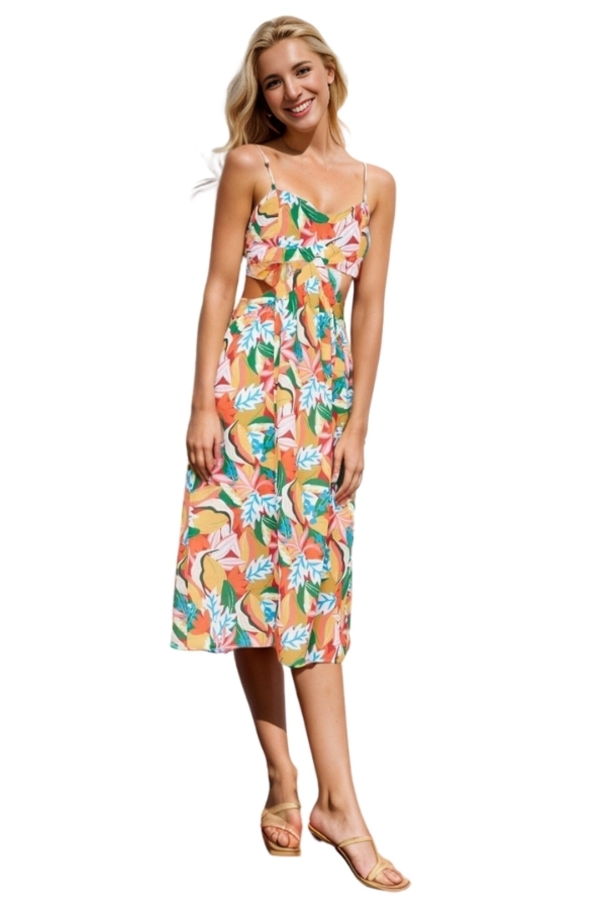 Millie Women's Strappy Party Dress - Leaf Print