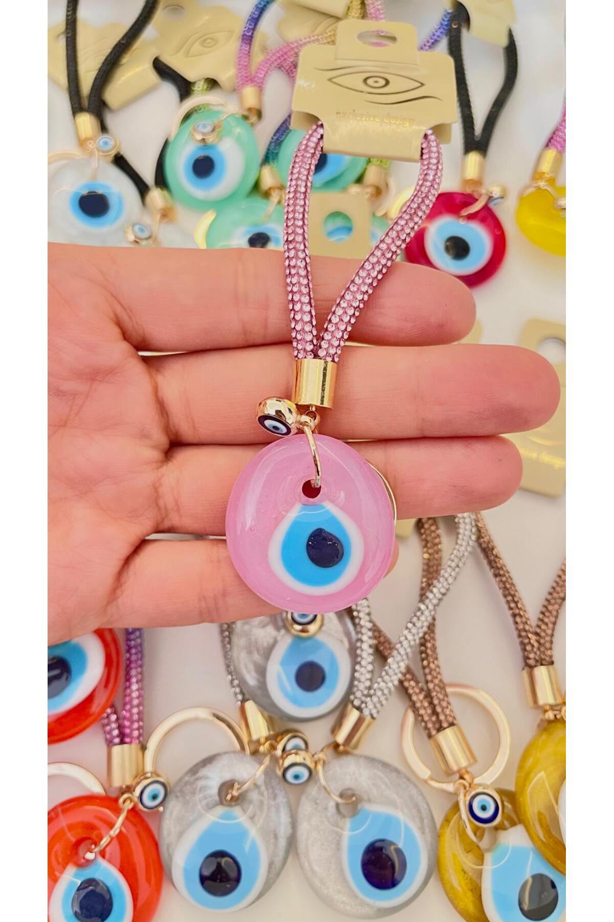 Meredith Glass Evil Eye Cord Charm - Pink