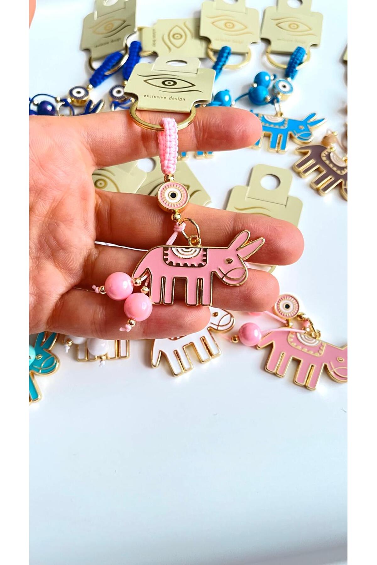 Bella Gold-Plated Animal Charm Keychain - Pink Donkey Design