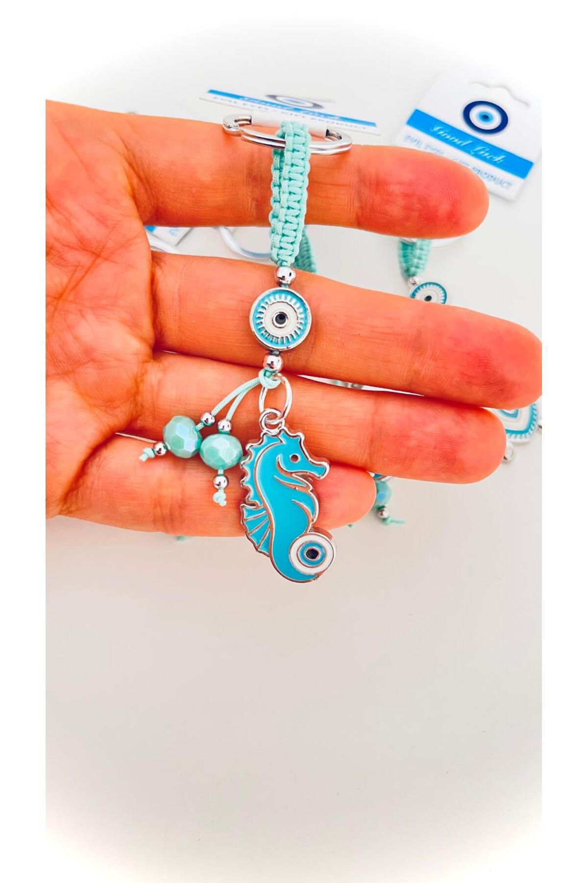 Abigail Silver-Plated Evil Eye Keychain - Turquoise Seahorse