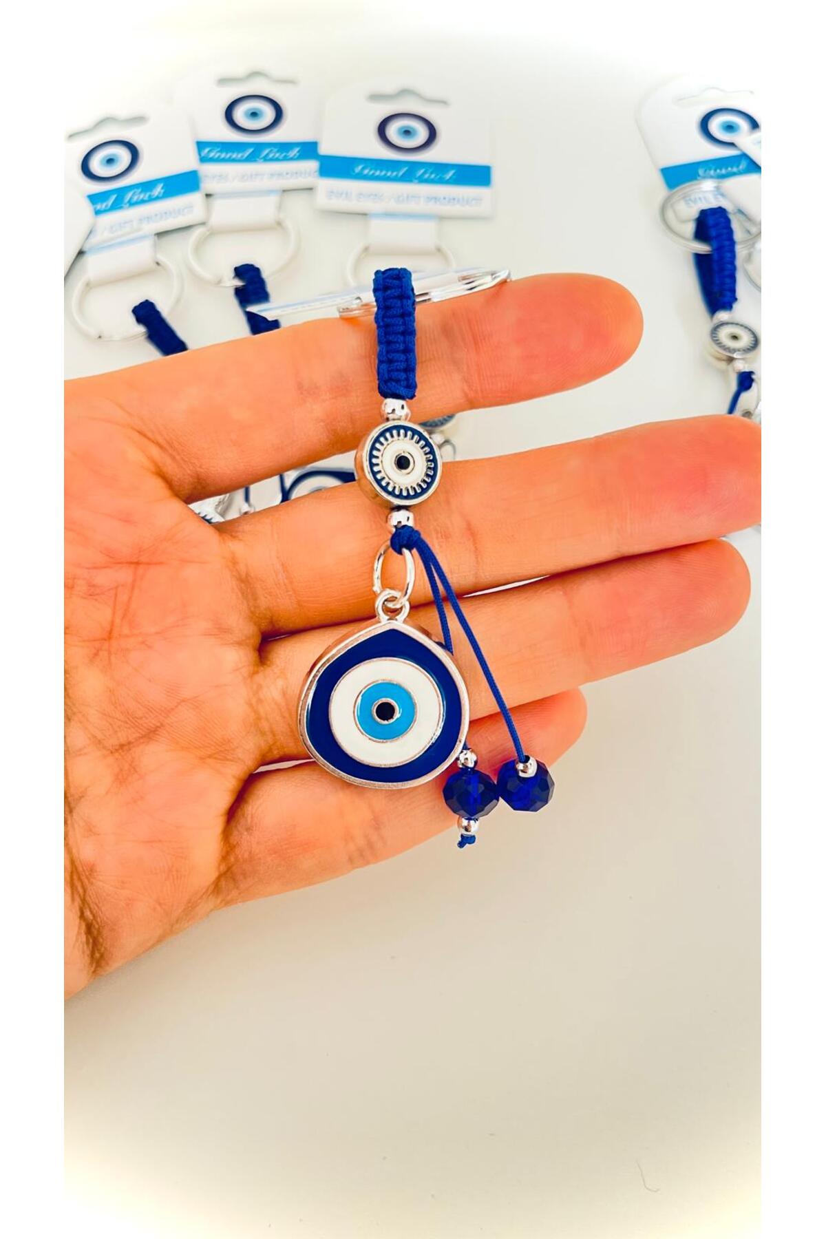 Abigail Silver-Plated Evil Eye Keychain - Navy Teardrop Evil Eye