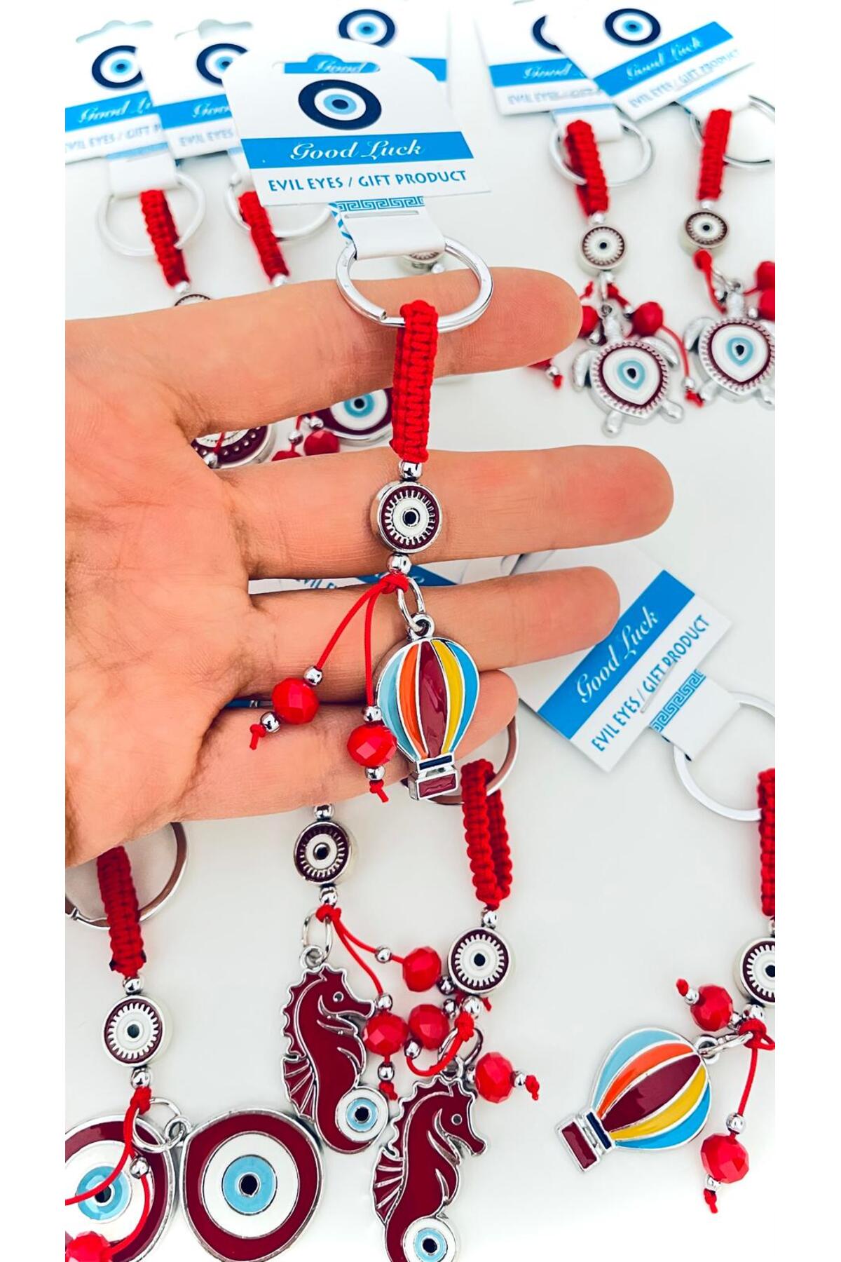 Abigail Silver-Plated Evil Eye Keychain - Red Balloon Evil Eye