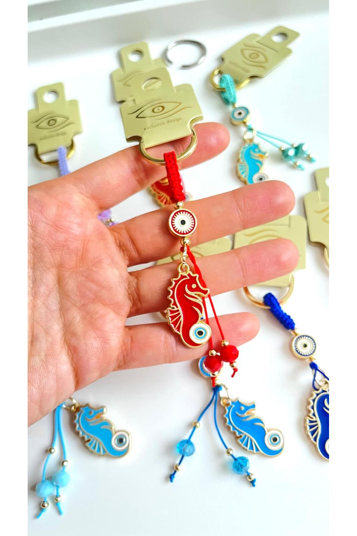 Ivy Gold-Plated Evil Eye Keychain - Red Seahorse