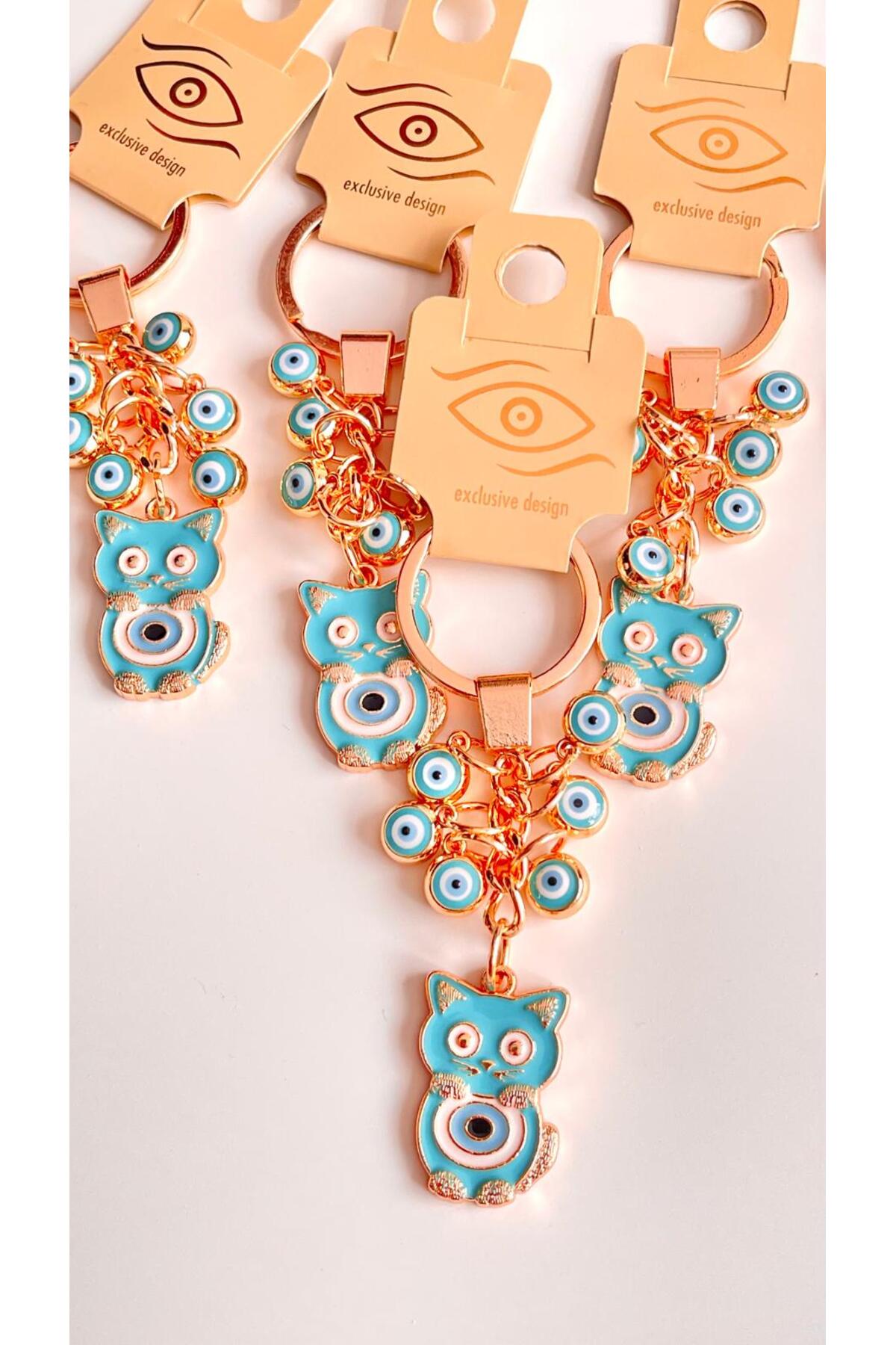 Madeleine Dangling Evil Eye Keychain - Turquoise Cat Evil Eye