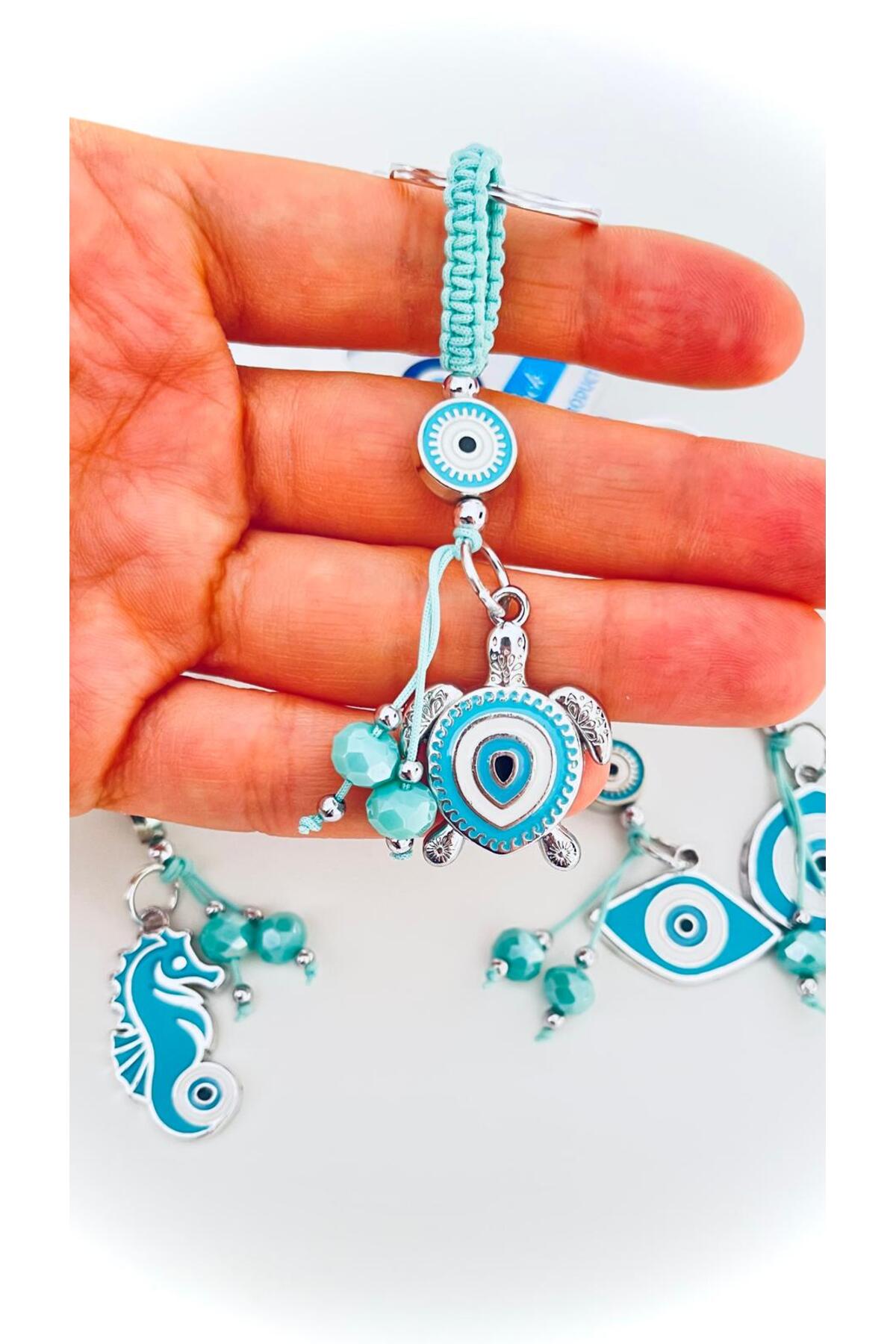 Abigail Silver-Plated Evil Eye Keychain - Turquoise Turtle Evil Eye