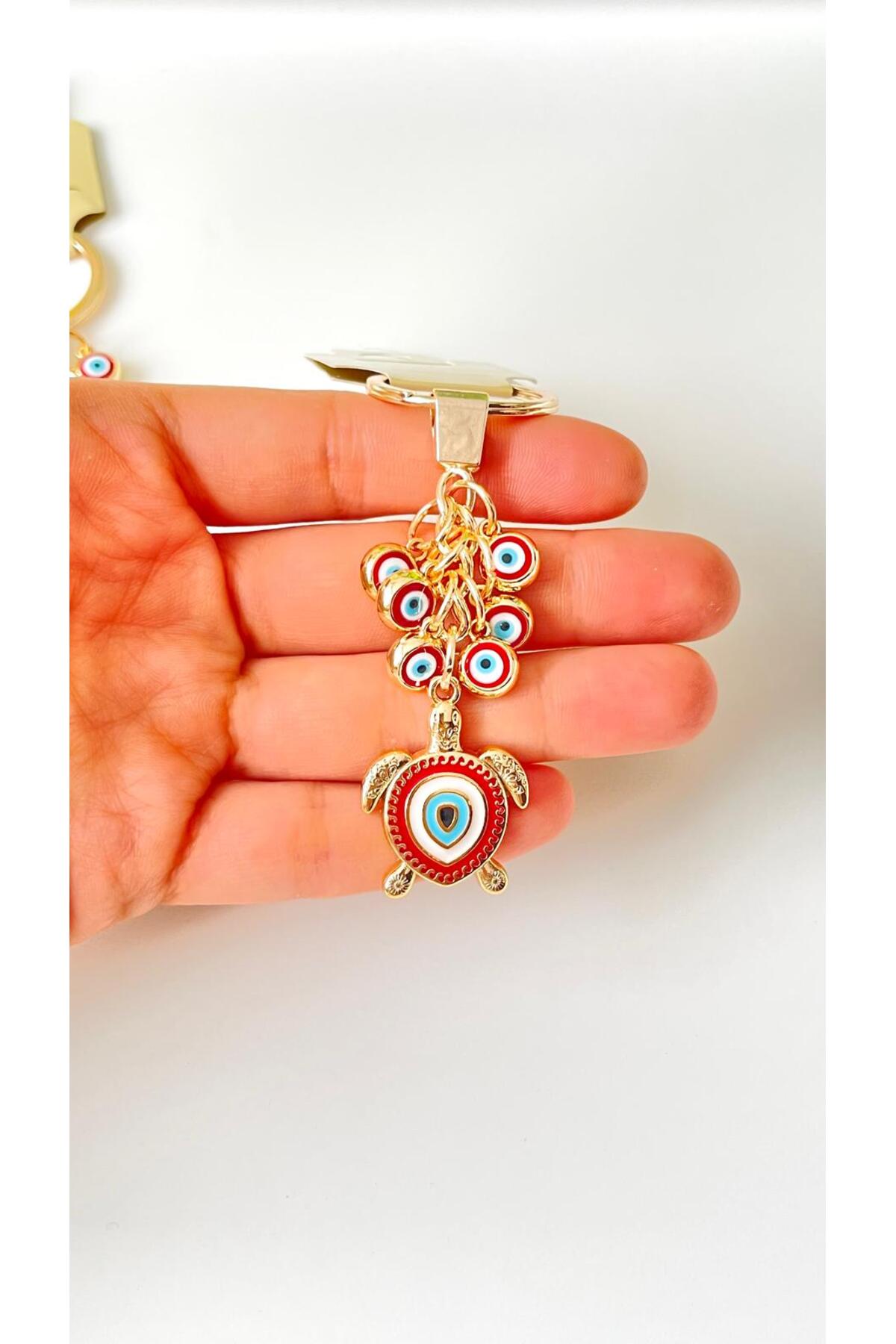 Madeleine Dangling Evil Eye Keychain - Red Turtle