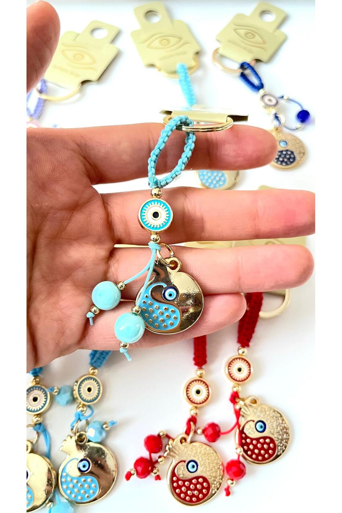 Bella Gold-Plated Animal Charm Keychain - Turquoise Pomegranate Design