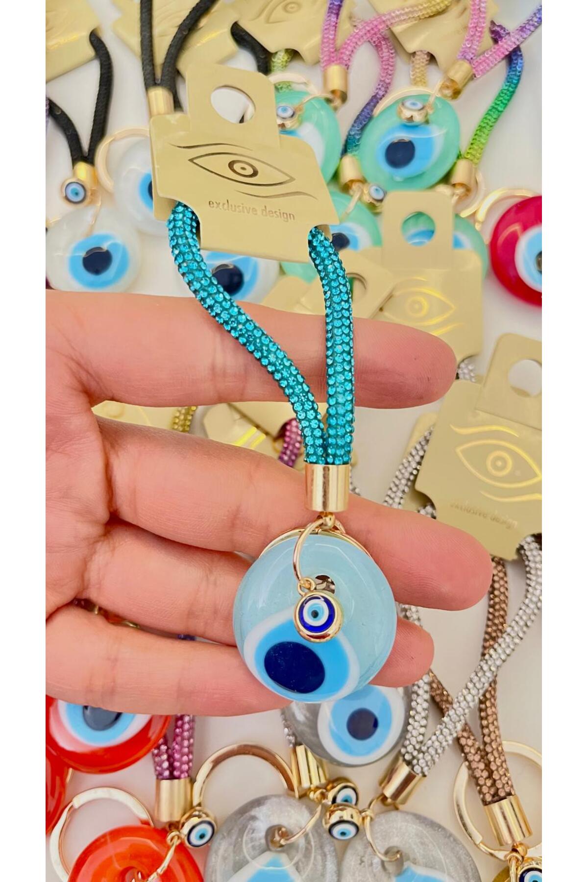 Meredith Glass Evil Eye Cord Charm - Turquoise Cord
