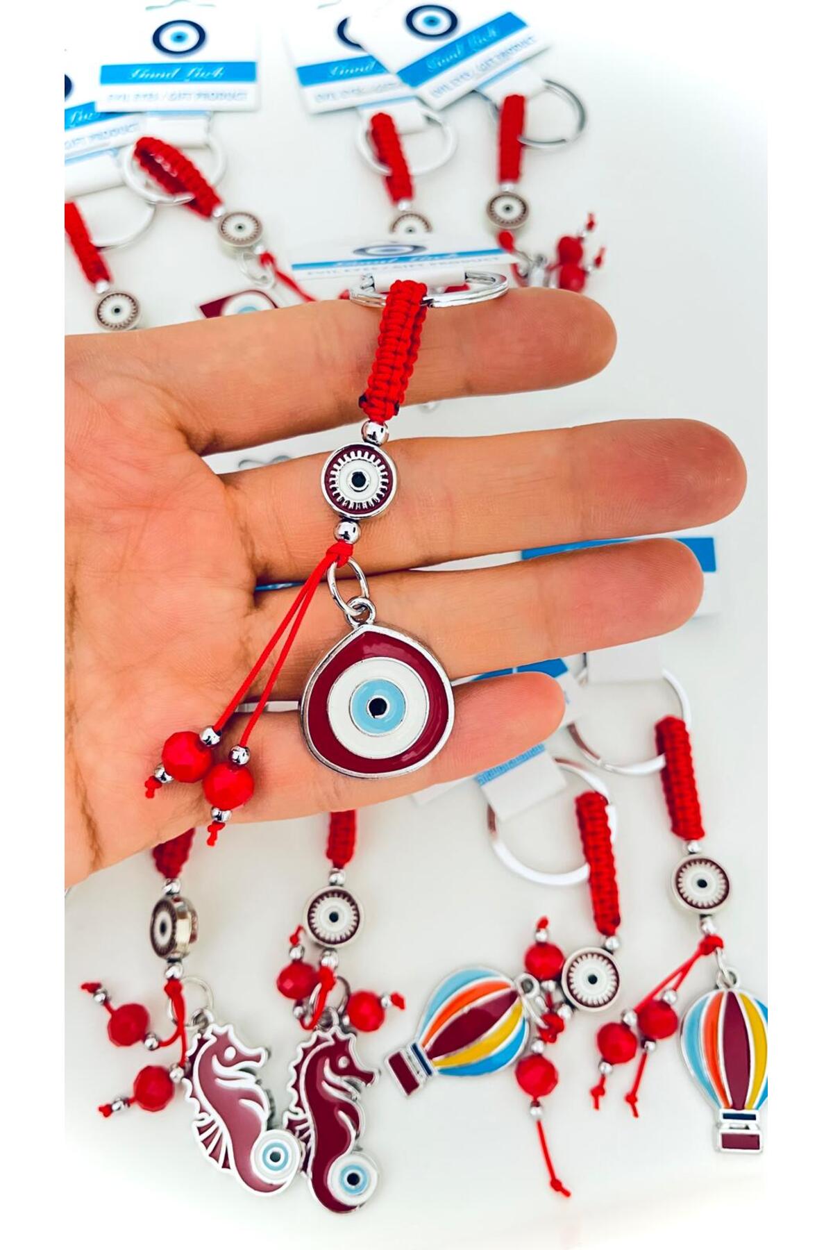 Abigail Silver-Plated Evil Eye Keychain - Red Teardrop Evil Eye