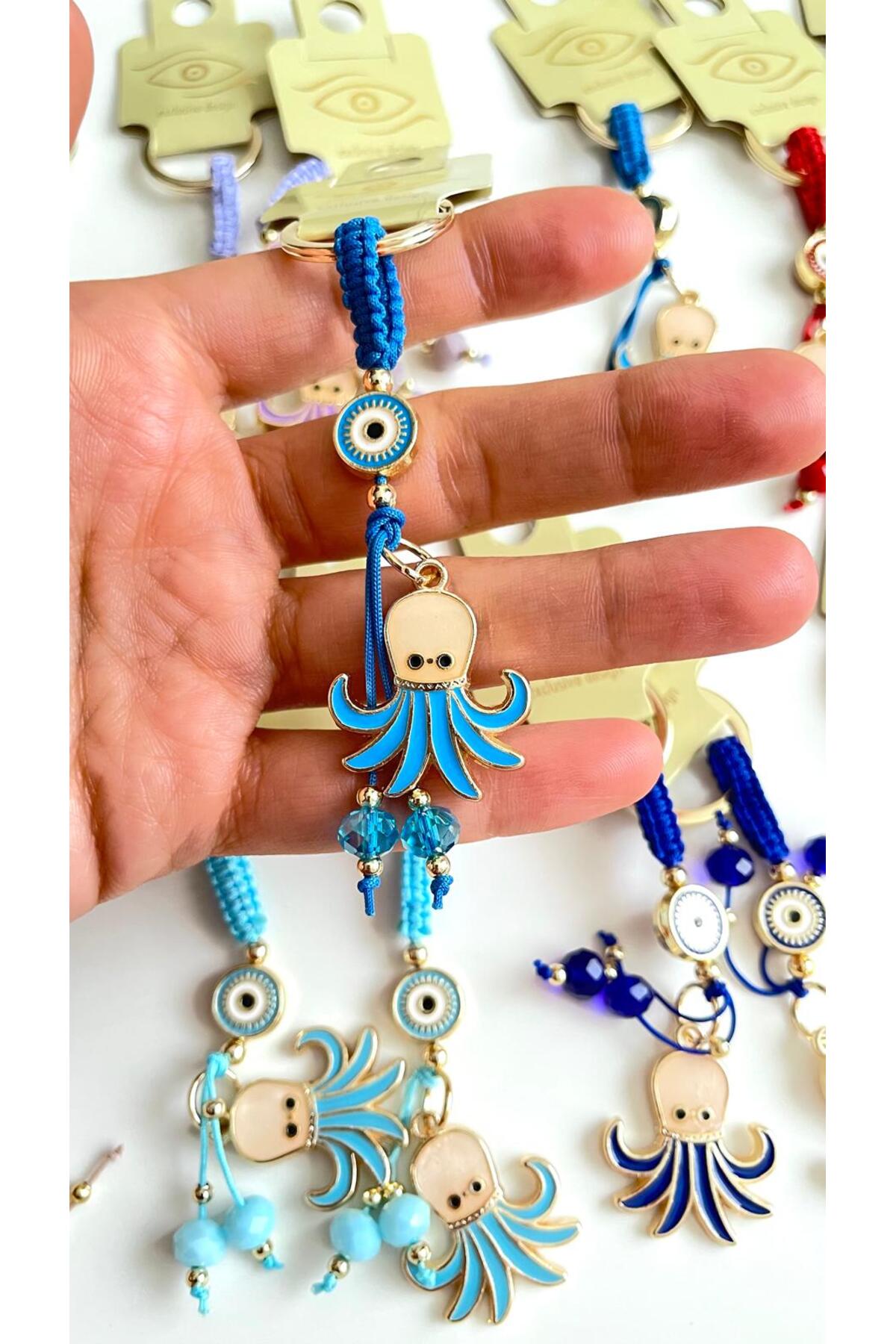 Ivy Gold-Plated Evil Eye Keychain - Royal Blue Octopus Design