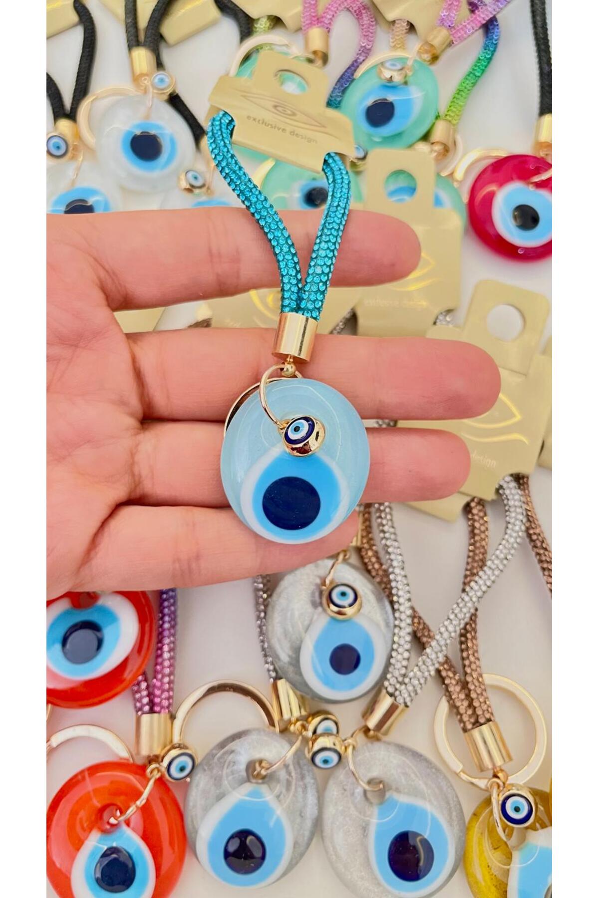 Meredith Glass Evil Eye Cord Charm - Turquoise Cord