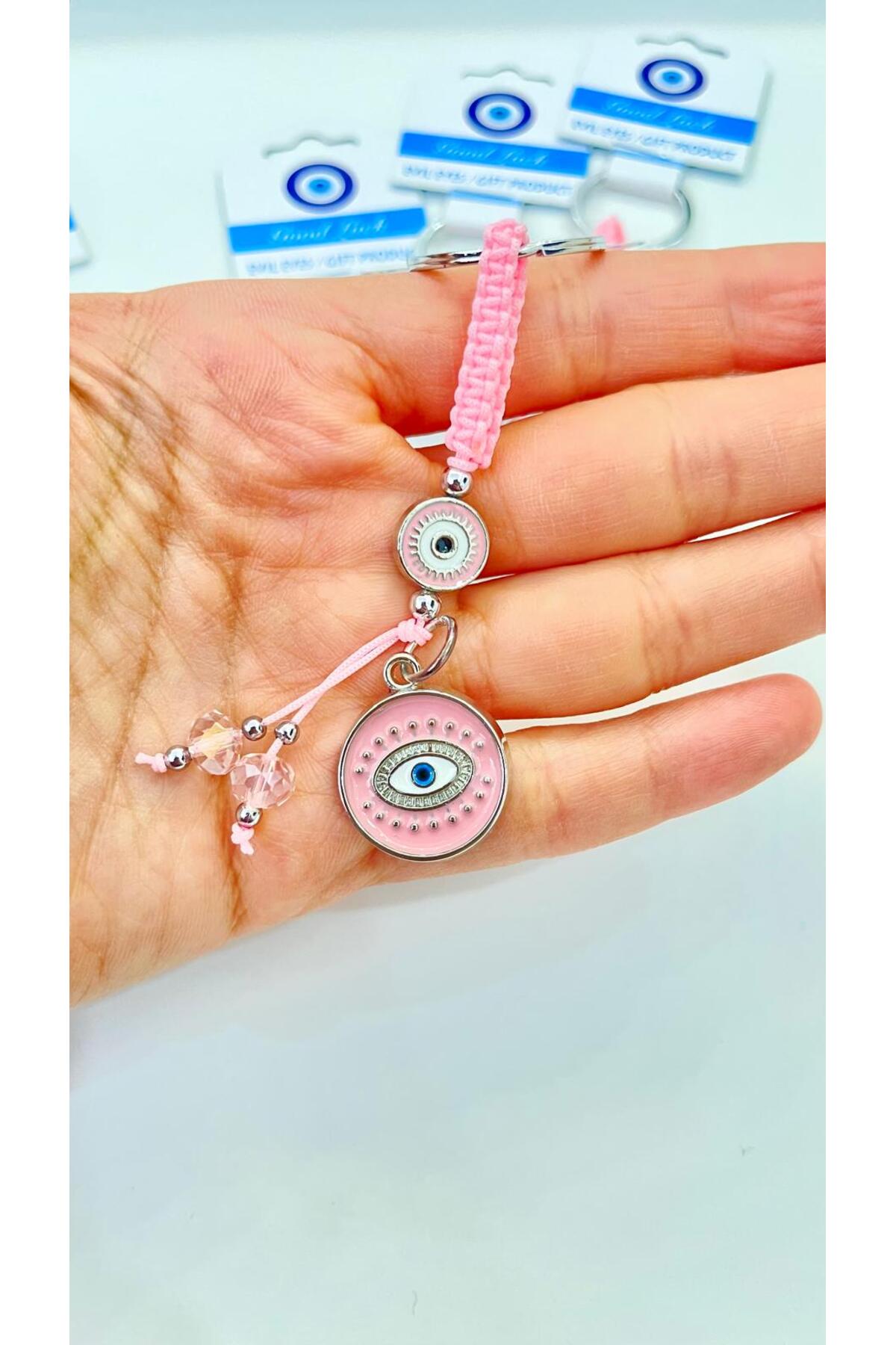 Abigail Silver-Plated Evil Eye Keychain - Pink Round Evil Eye