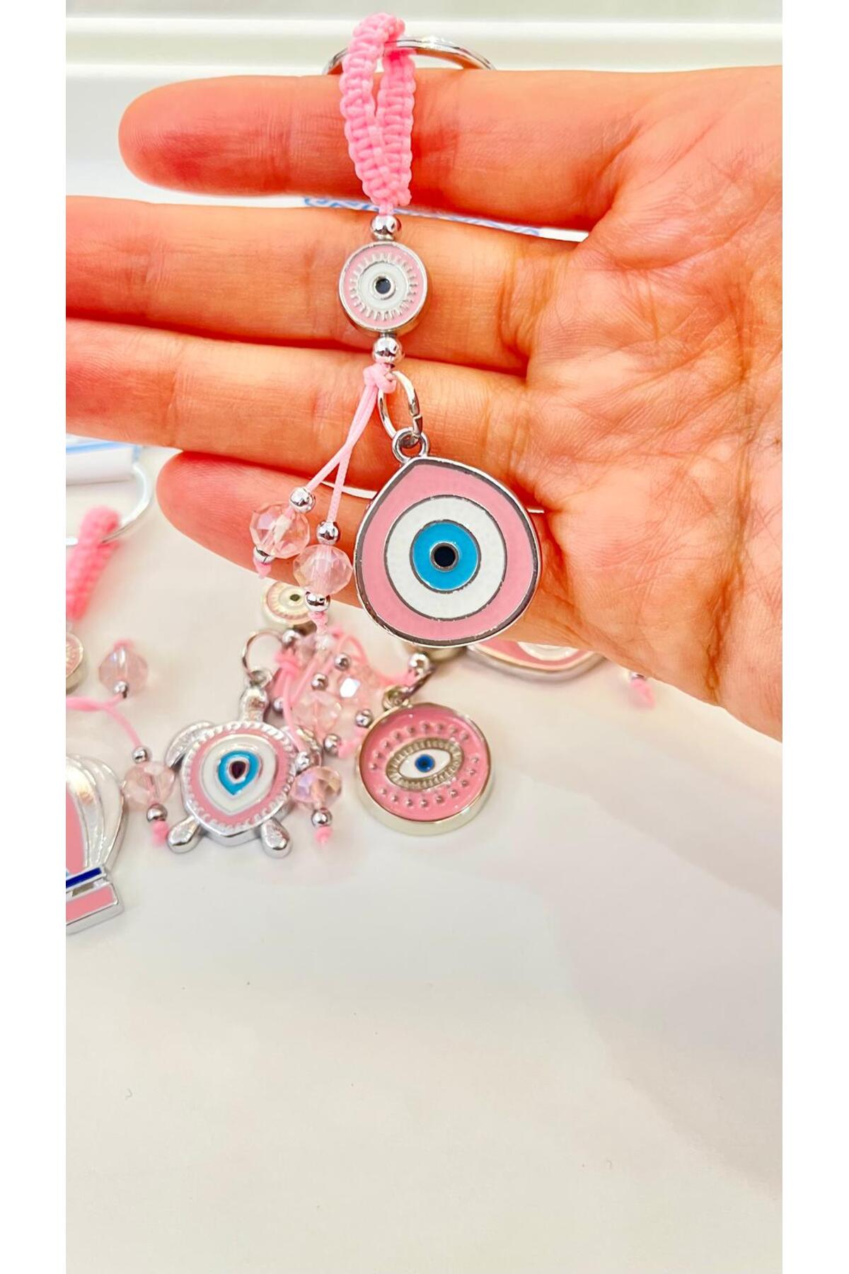 Abigail Silver-Plated Evil Eye Keychain - Pink Teardrop Evil Eye