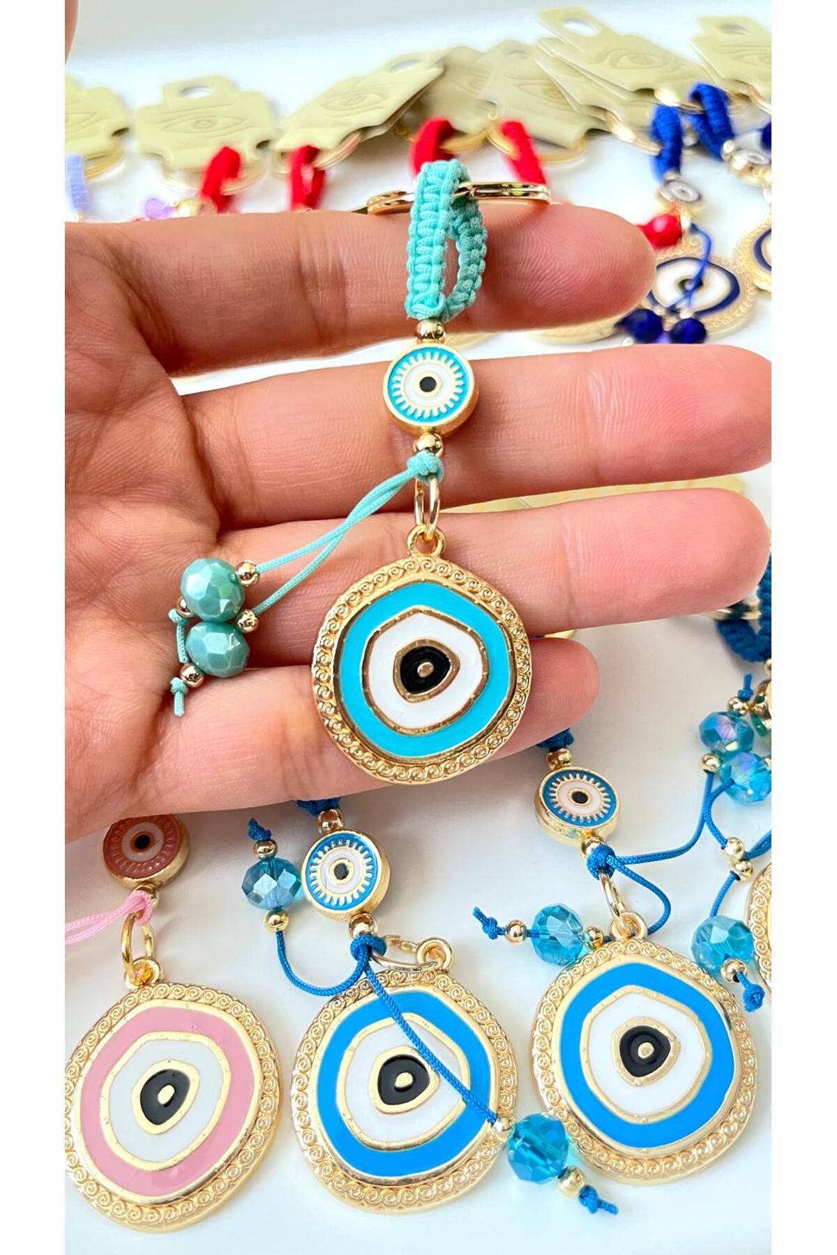 Brianna Gold-Plated Evil Eye Bead Keychain - Light Green Evil Eye