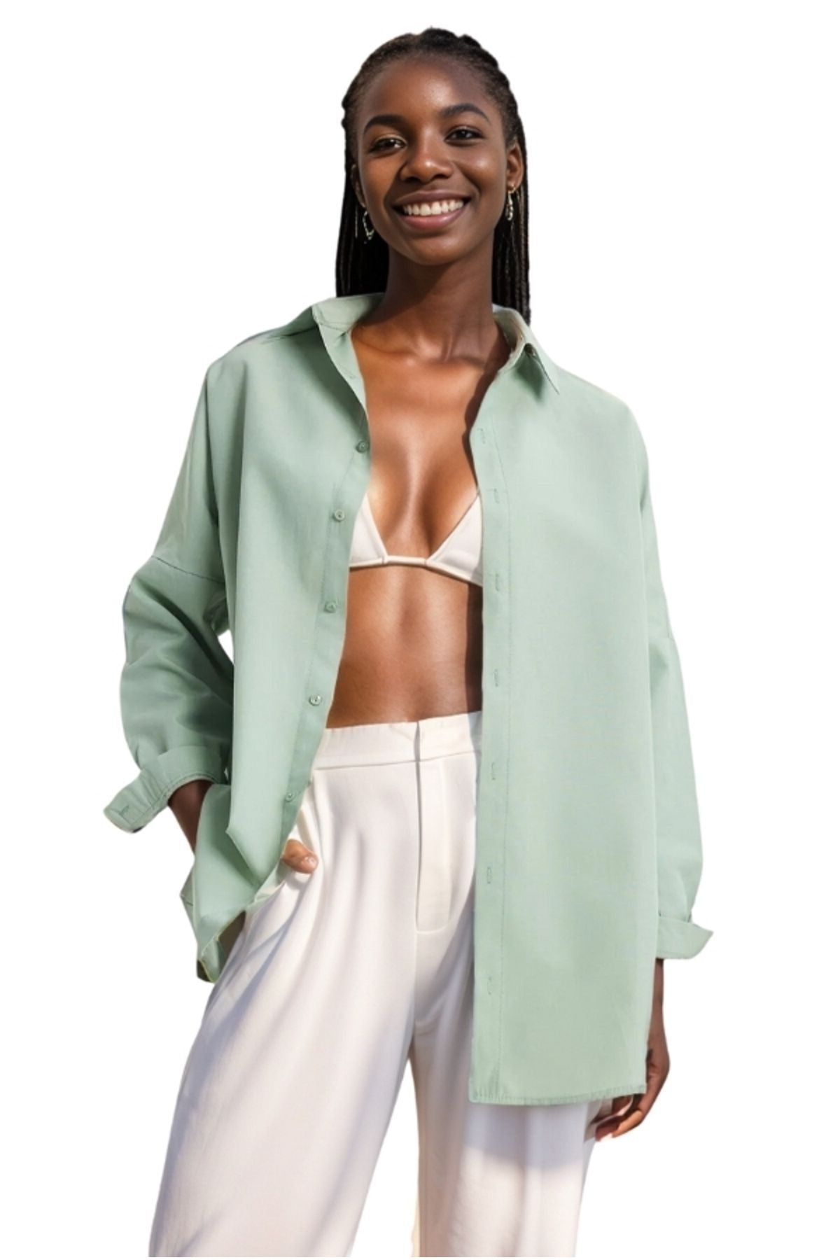 Melissa Women's Oversized Longline Shirt - Light Green