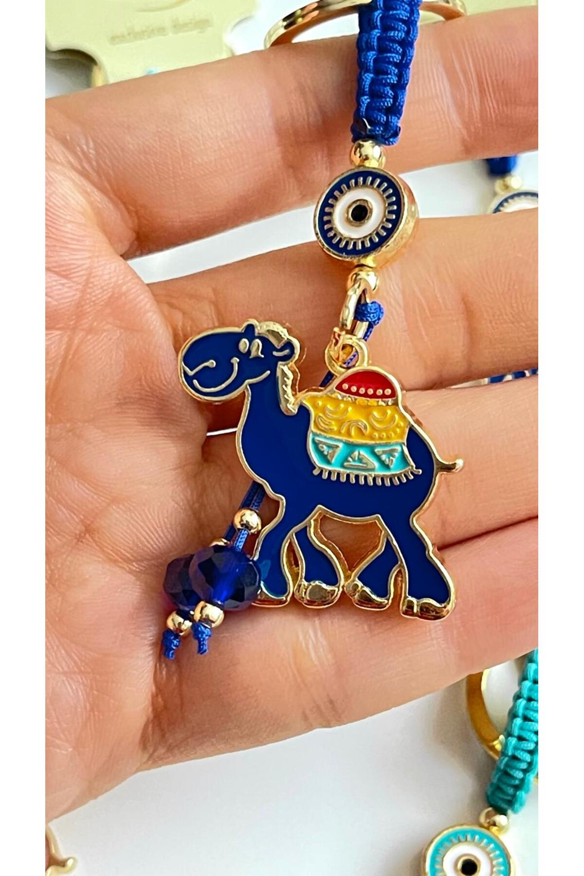 Bella Gold-Plated Animal Charm Keychain - Navy Camel Design