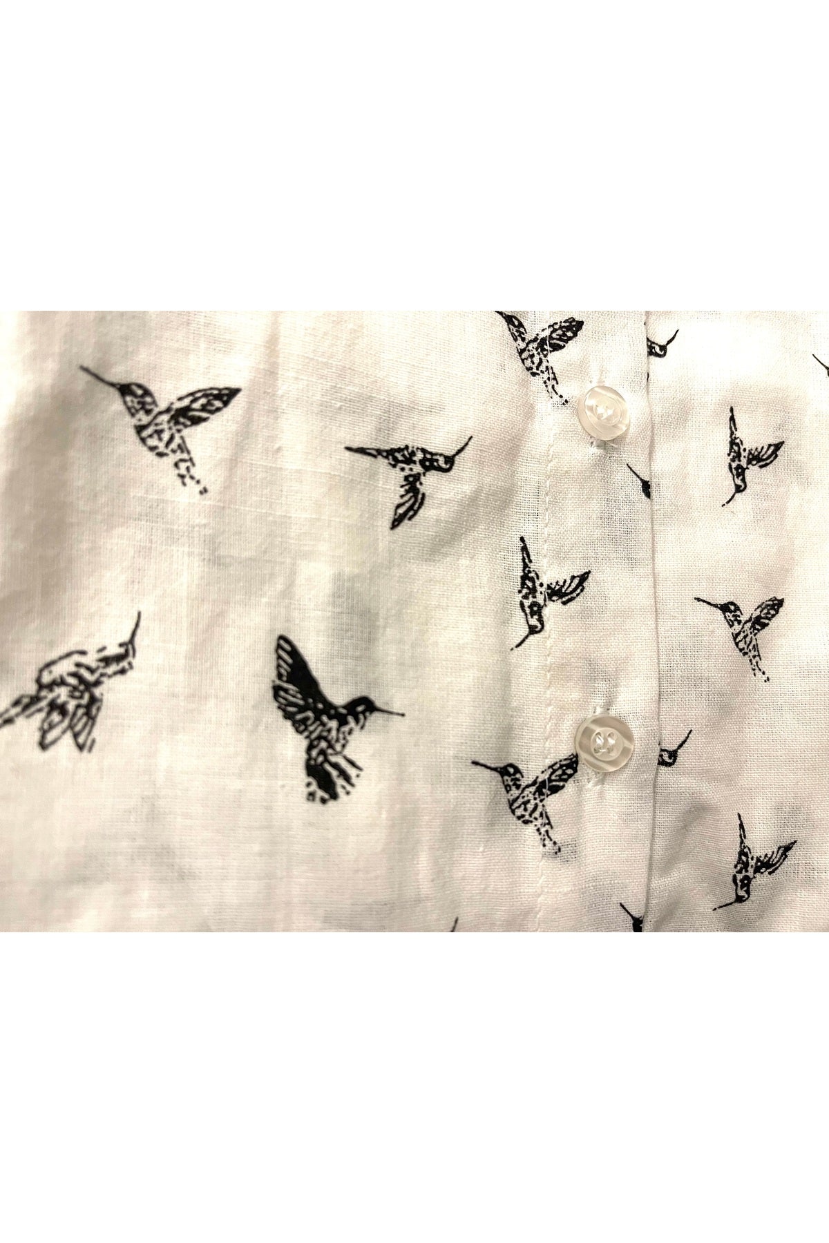 Charlotte Women's Cotton-Linen Blend Short Sleeve Batwing Shirt - White Bird Print