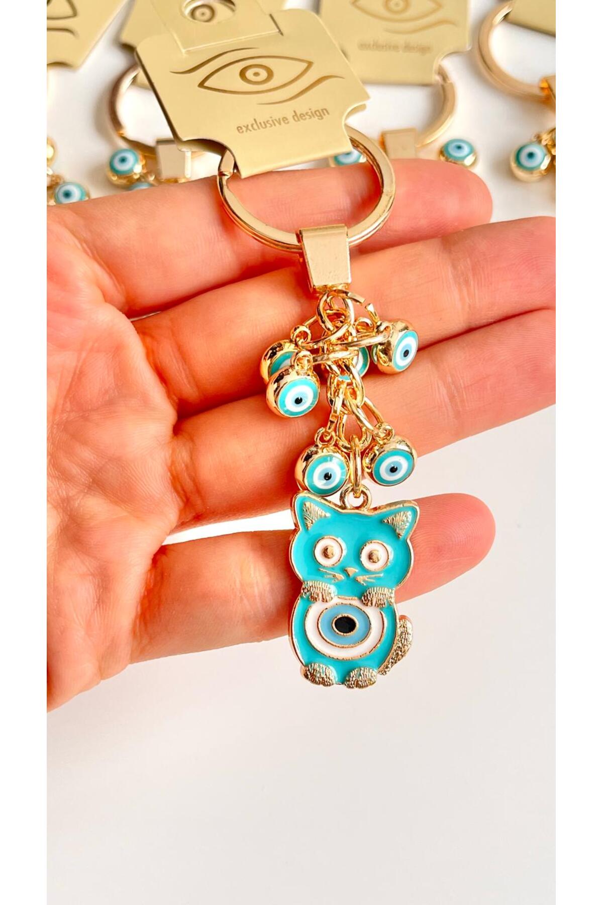Madeleine Dangling Evil Eye Keychain - Turquoise Cat Evil Eye