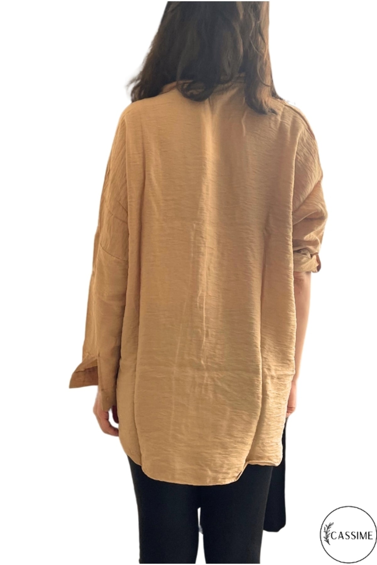 Emily Women's Peacock Sequin Oversized Shirt - Beige Peacock