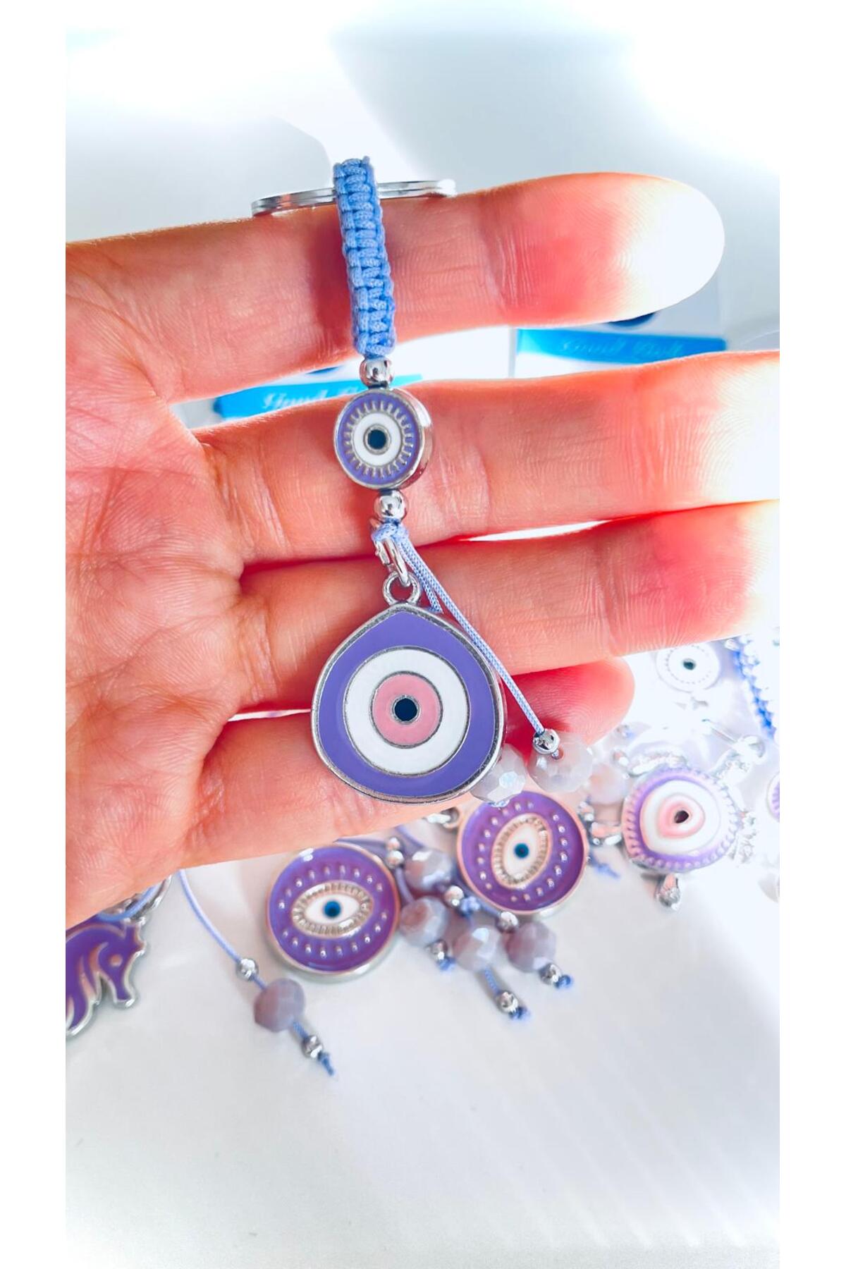 Abigail Silver-Plated Evil Eye Keychain - Lilac Teardrop Evil Eye