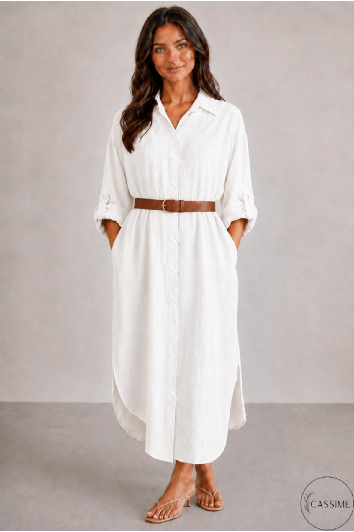 Hazel Women's Oversized Muslin Shirt Dress - White Muslin