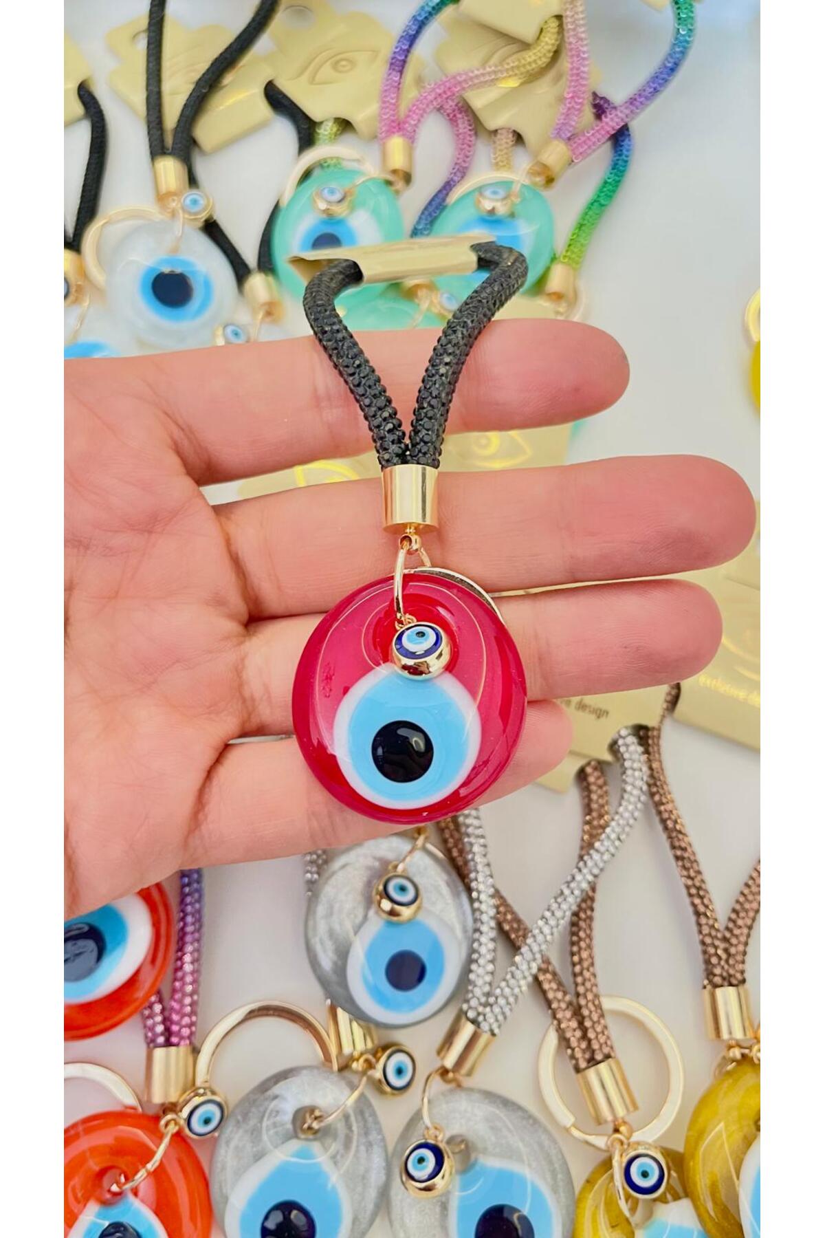Meredith Glass Evil Eye Cord Charm - Red and Black Cord