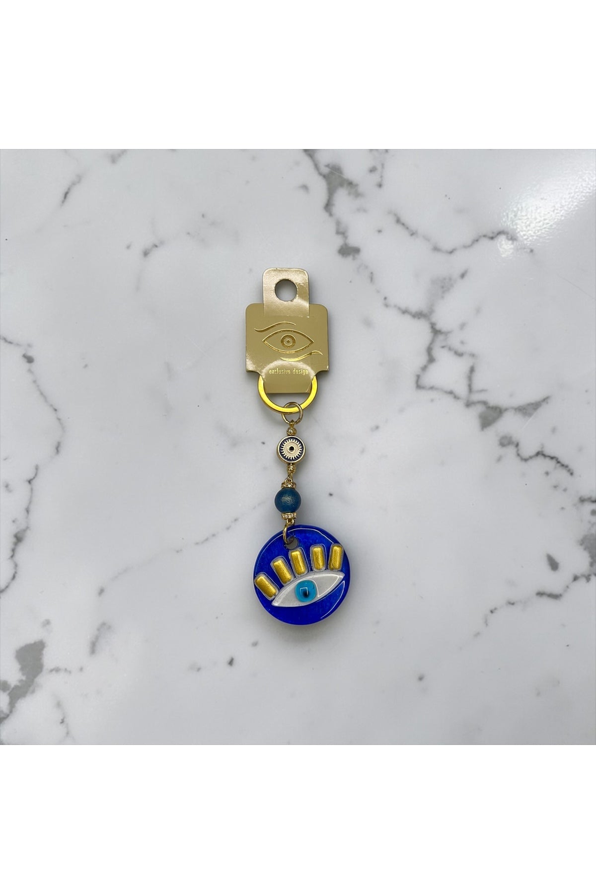 Savannah Gold-Plated Evil Eye Charm Keychain - Navy