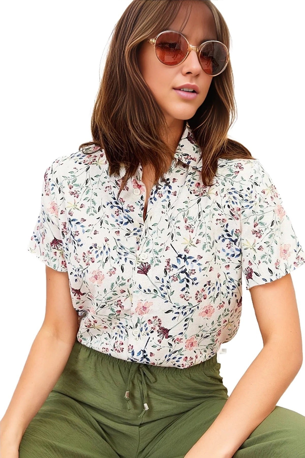 Charlotte Women's Short Sleeve Batwing Shirt - Mini Pink Floral