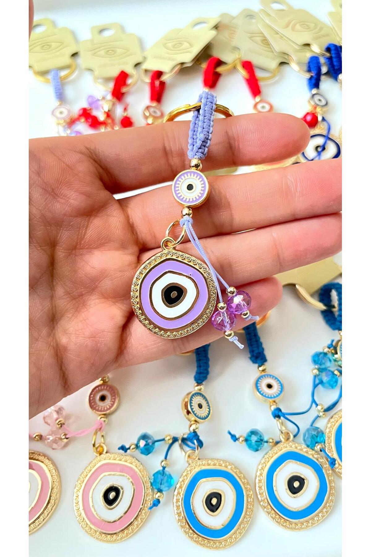 Brianna Gold-Plated Evil Eye Bead Keychain - Lilac Evil Eye