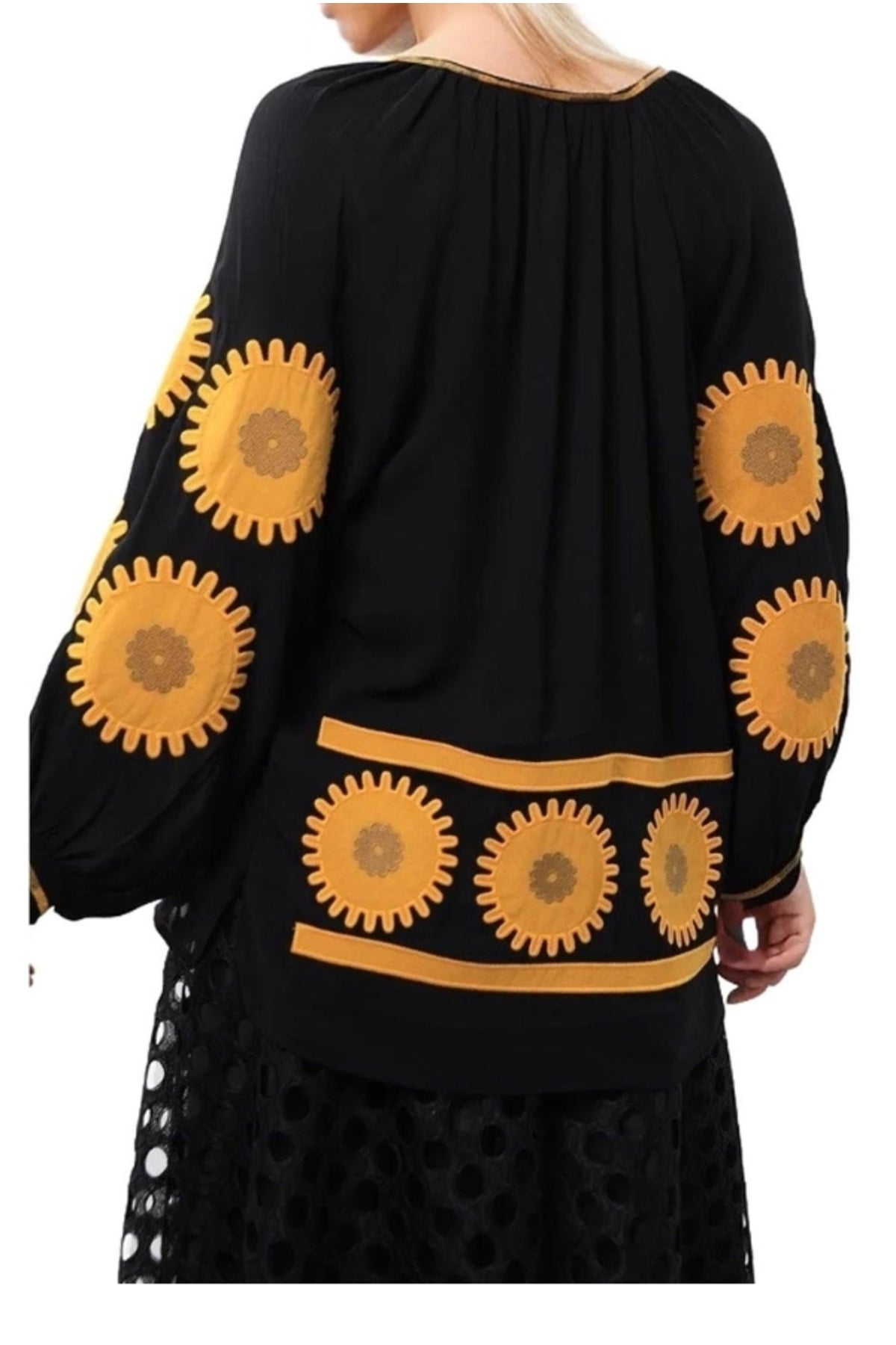 Ainsley Women's Cotton Vintage Inspired Floral Embroidered Blouse - Black