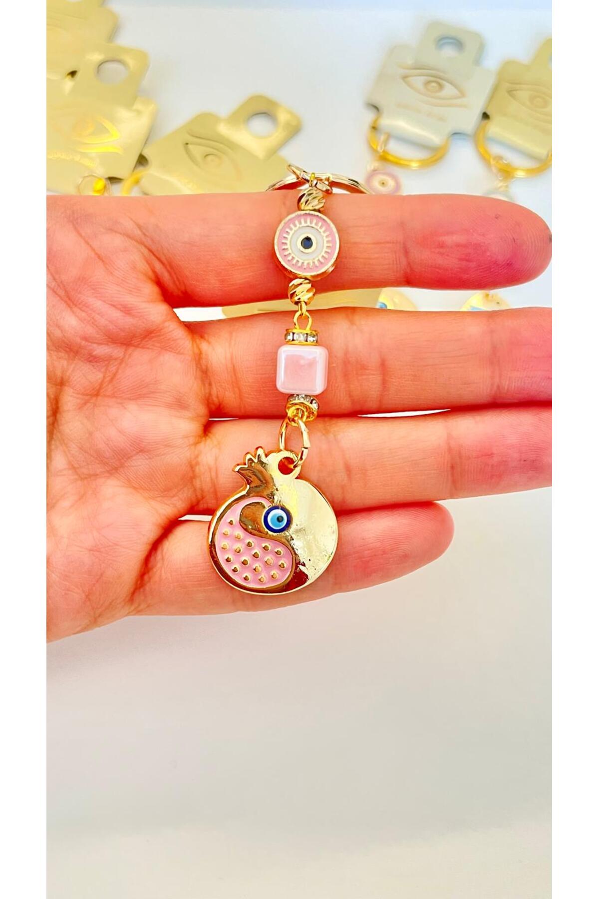 Hannah Gold-Plated Bodrum Bead Keychain - Pink Pomegranate