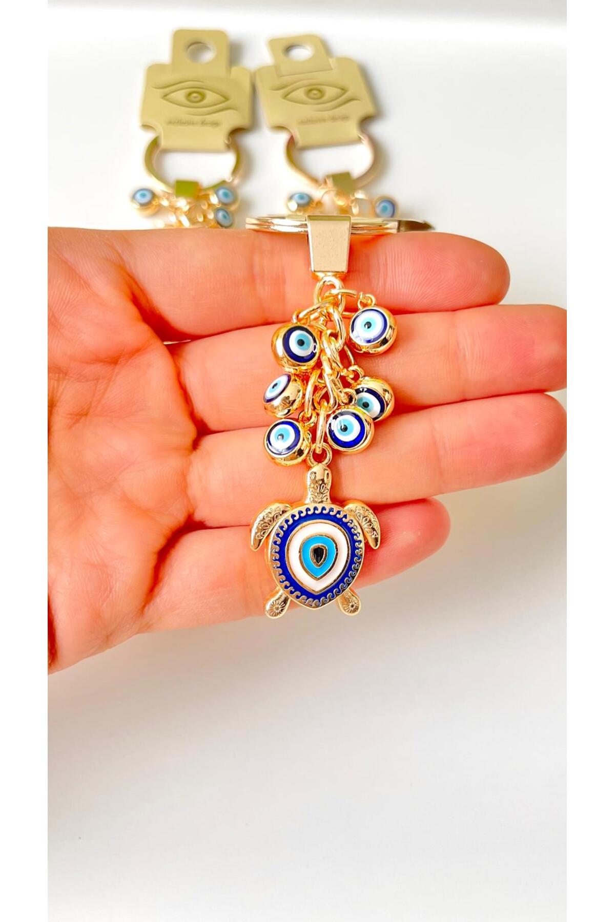 Madeleine Dangling Evil Eye Keychain - Navy Turtle Evil Eye