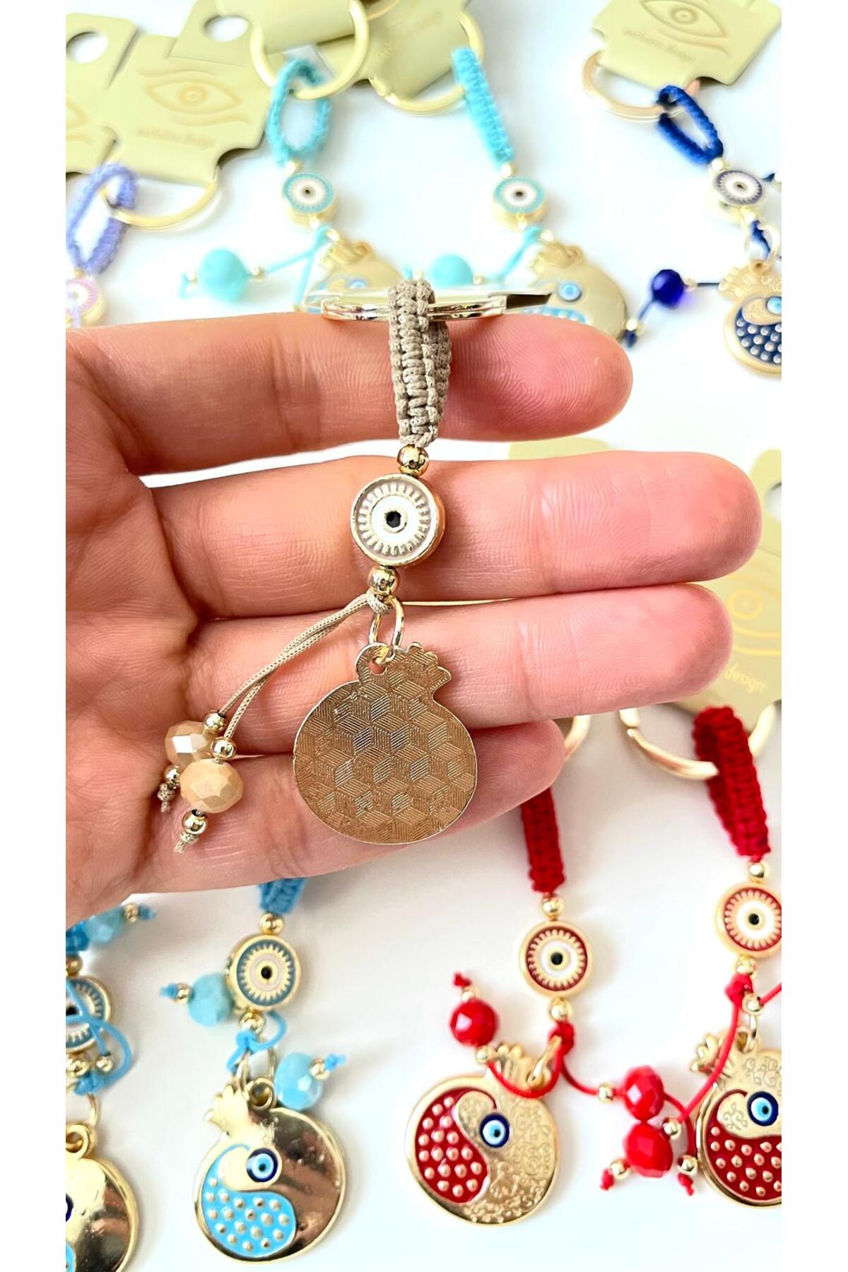 Bella Gold-Plated Animal Charm Keychain - Beige Pomegranate Design