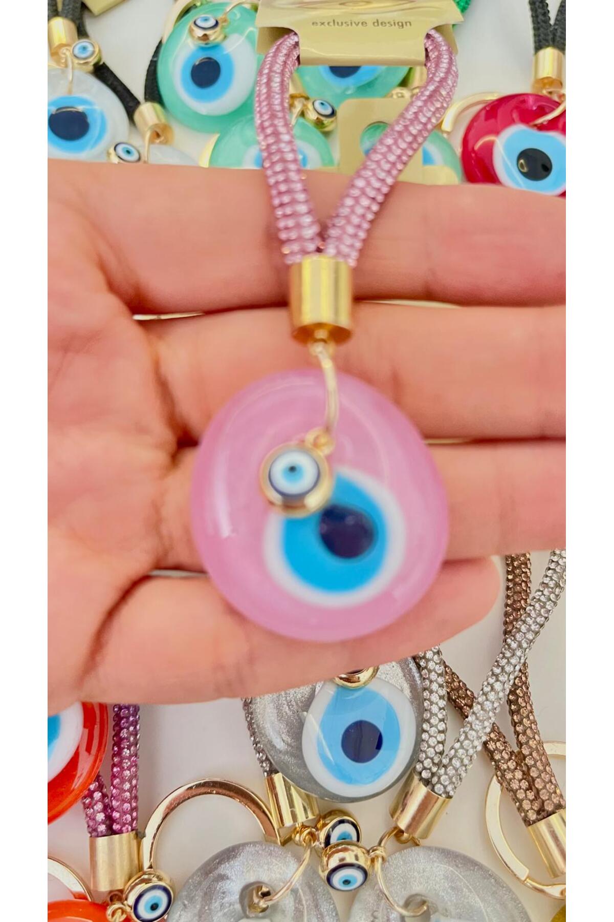Meredith Glass Evil Eye Cord Charm - Pink