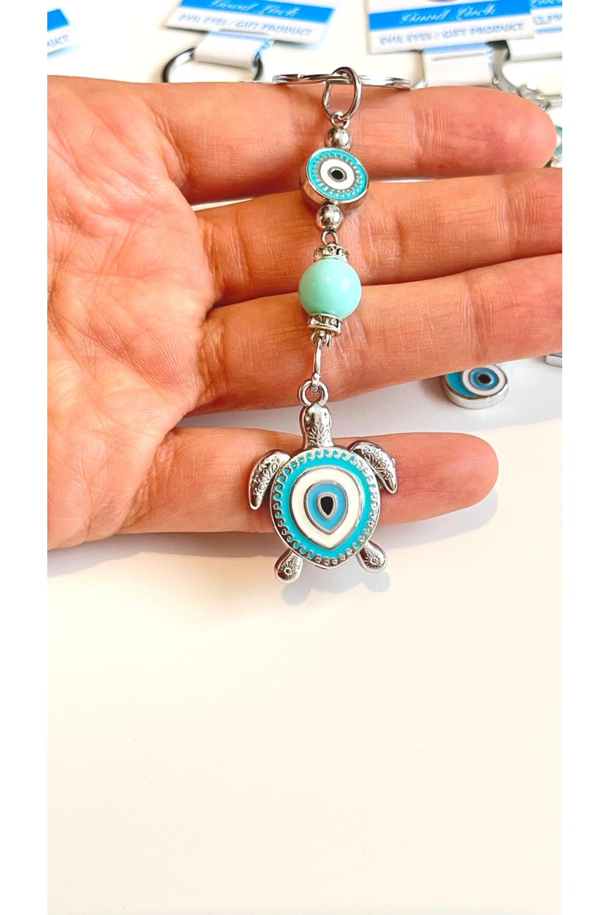 Abigail Silver-Plated Evil Eye Keychain - Turquoise Turtle Metal